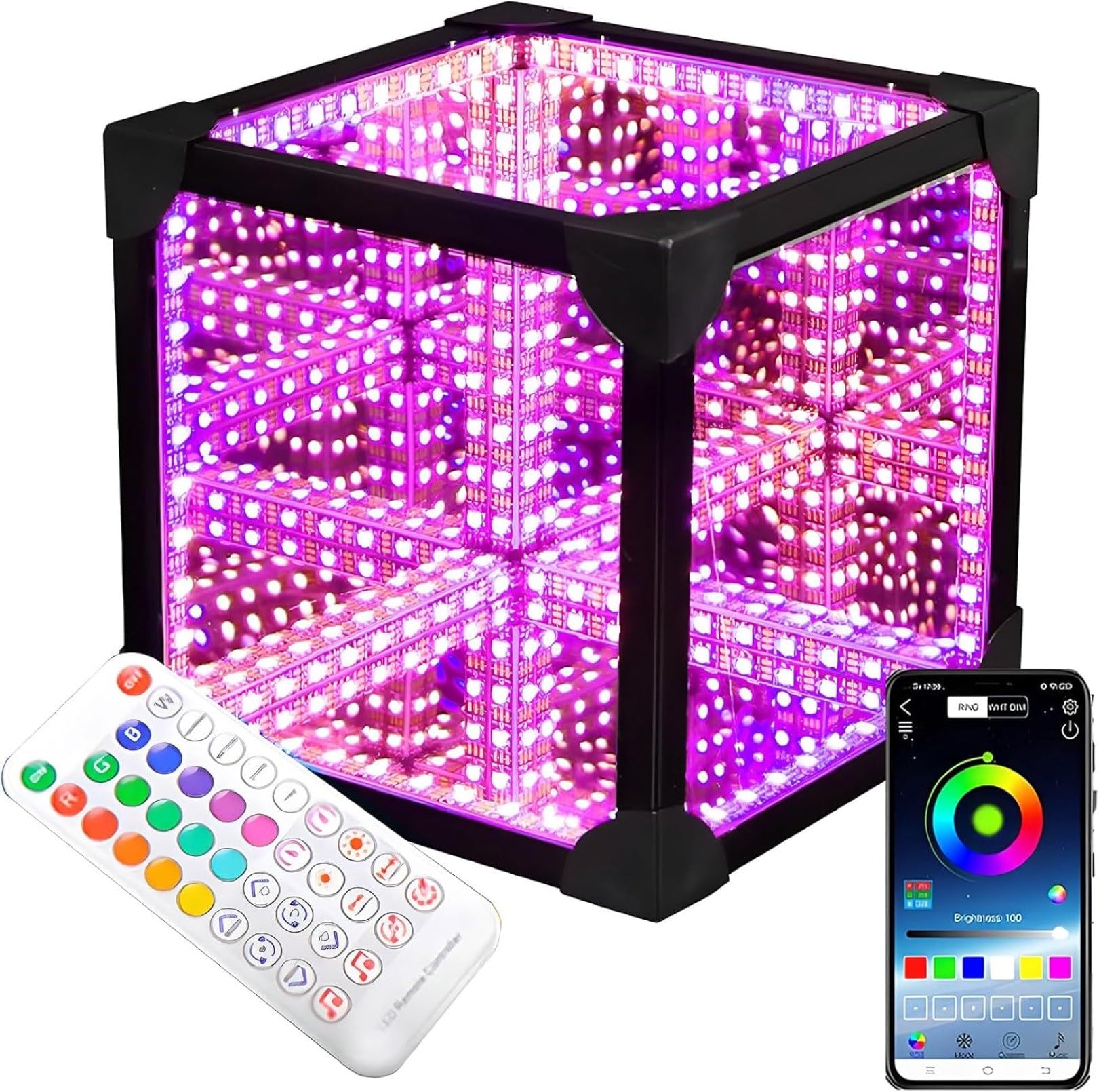 Cubo Specchio Infinito A LED Intelligente, Lampada Tunnel A Specchio Infinito 3D con App E Telecomando, Attivato dal Suono, Luce Effetto Tunnel Alimentata Tramite USB(10 * 10 * 10cm)