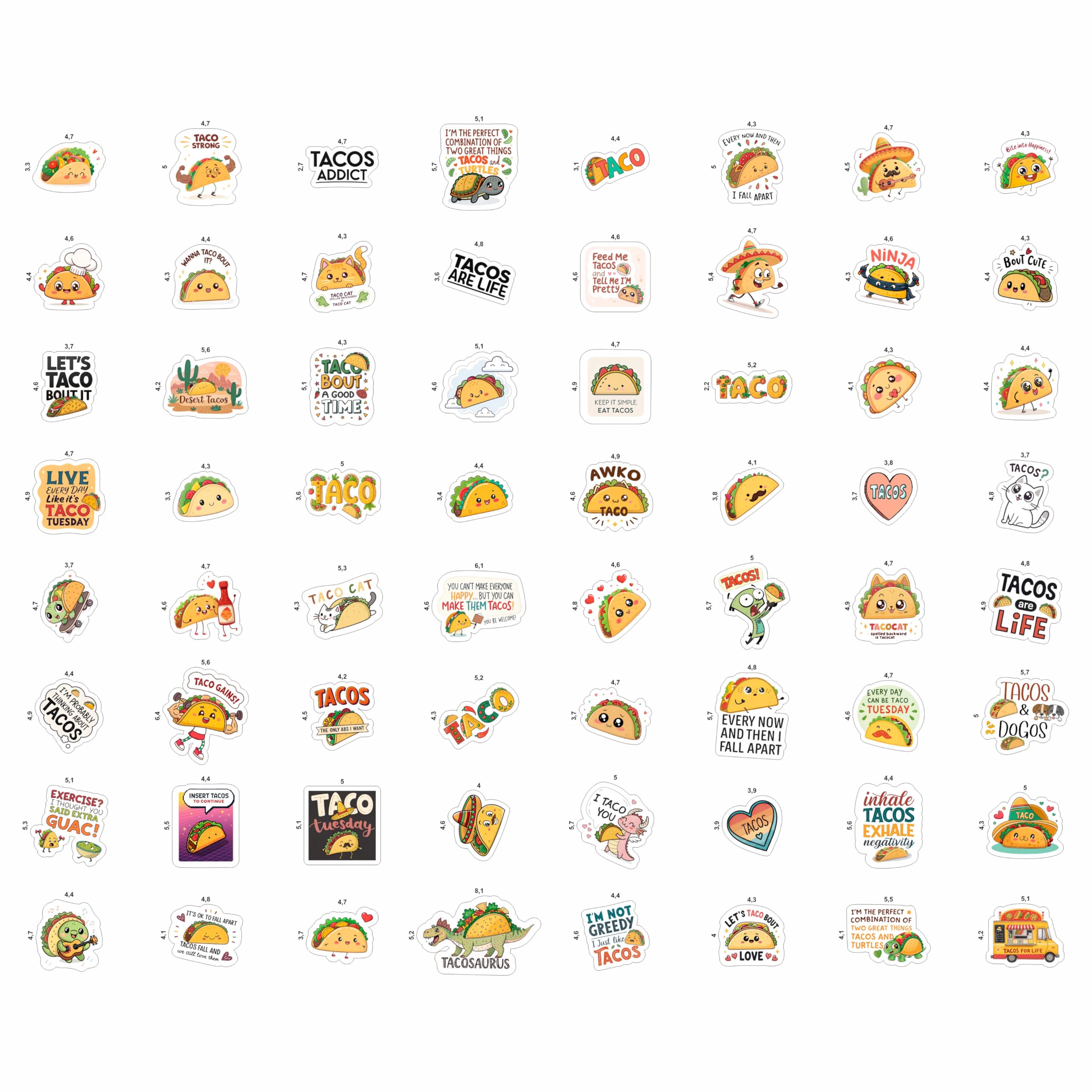 100Pcs Taco Stickers - Taco Party Supplies, Decorations - Food Stickers - Gift for Women & Men