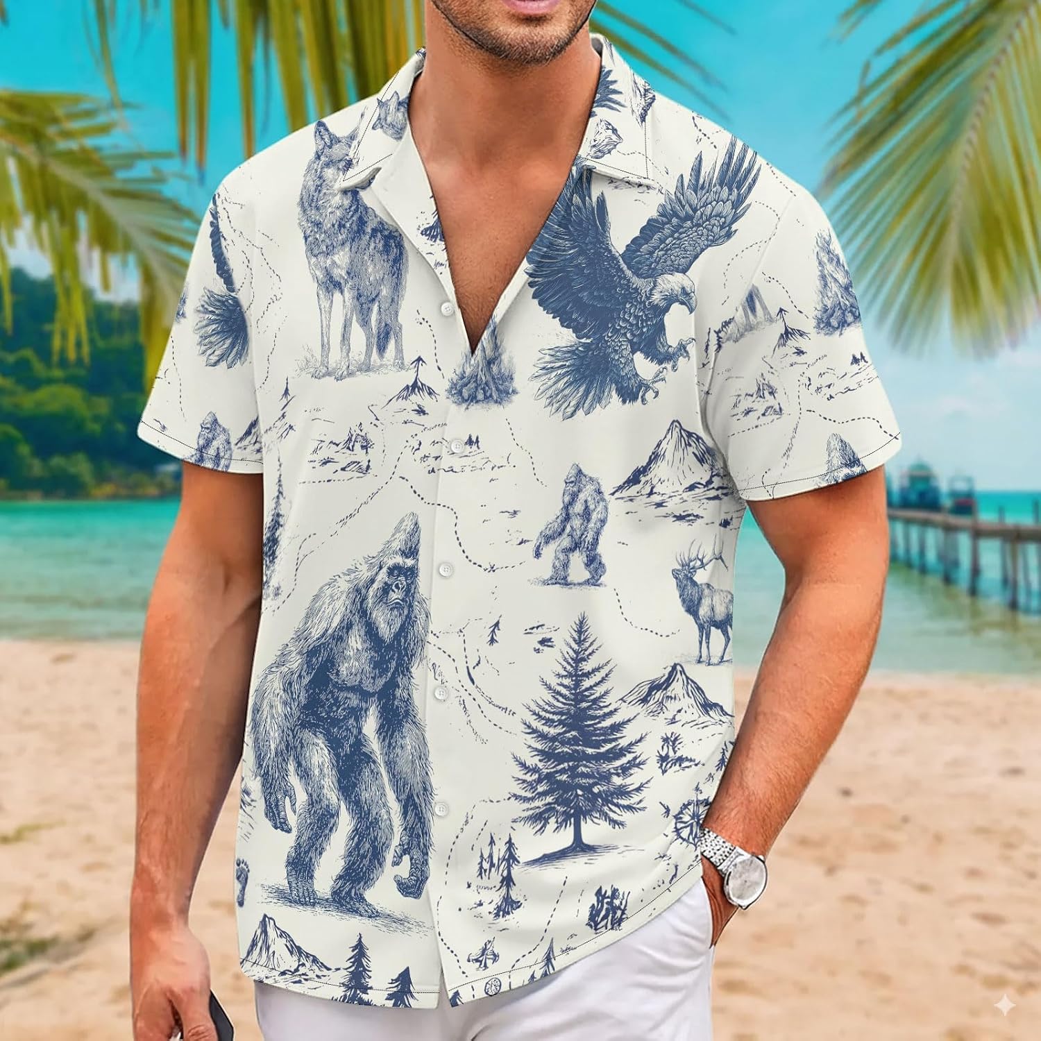 Funny Hawaiian Shirt for Men Print Aloha Short Sleeve Button Down Shirt for Beach Party