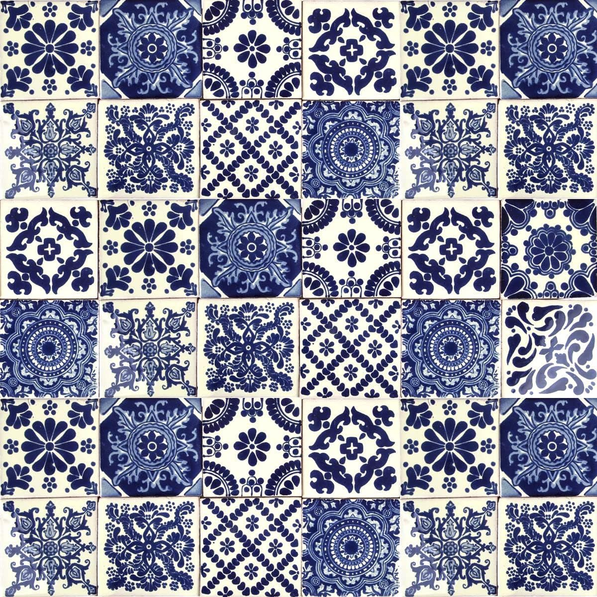 Mexican Ceramic Tiles 4x4 - Azul by Cerames - 30 Decorative Mexican Mosaic Tiles for Bathroom, Kitchen, Shower, Stairs, Living Room, Kitchen backsplash | Mexican Tiles backsplash Talavera