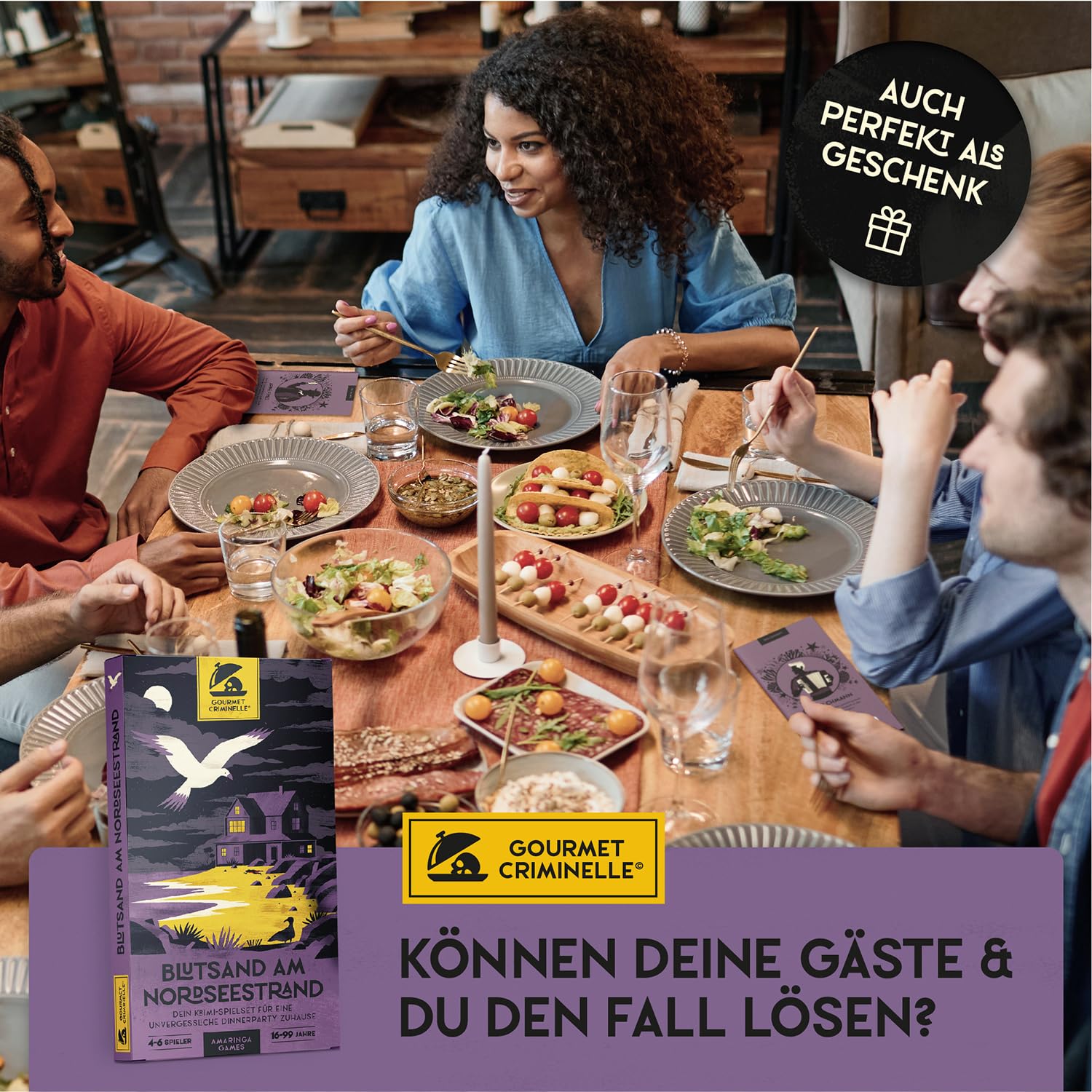 Gourmet Criminelle® Krimidinner für zuhause I 4-6 Personen I Mysteriöser Mordfall Blutsand am Nordseestrand für Deine Crime Dinner Party I Spannendes Krimi Dinner Spiel ab 16 Jahren I 4-6 Spieler