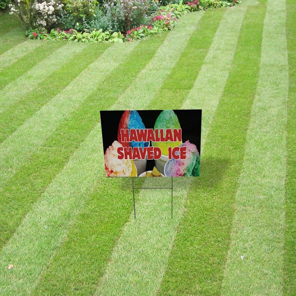 Fastasticdeals Weatherproof Yard Sign Hawaiian Shaved Ice Advertising Printing I Black Lawn Garden Concessions 18x12 Inches 2 Sides Print