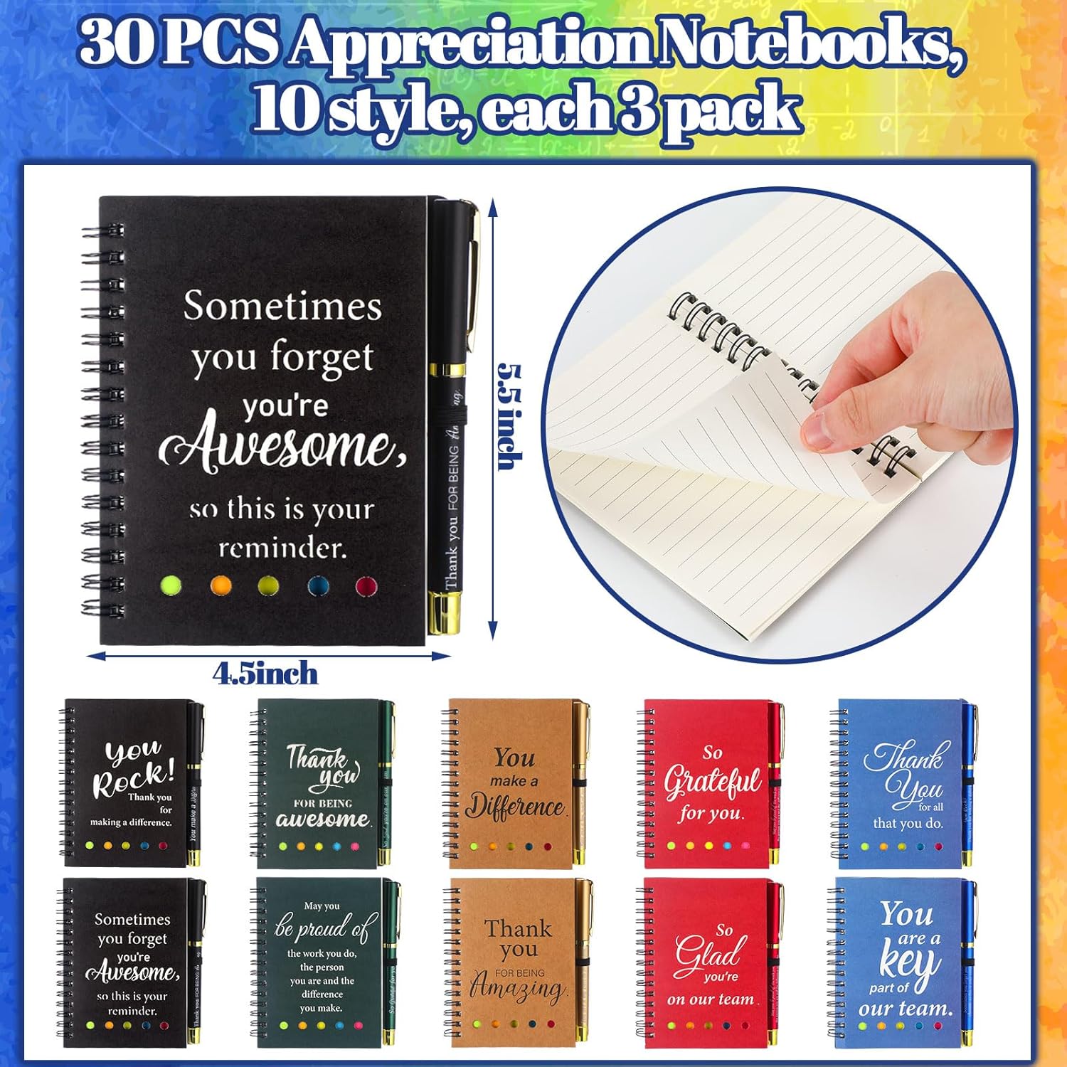 Zhanmai 30 Sets Team Appreciation Gifts for Employee Coworker Staff Bulk Inspirational Spiral Notebooks with Motivational Pens Thank You Gifts for Teachers Nurse Volunteer Social Worker(Team Theme)