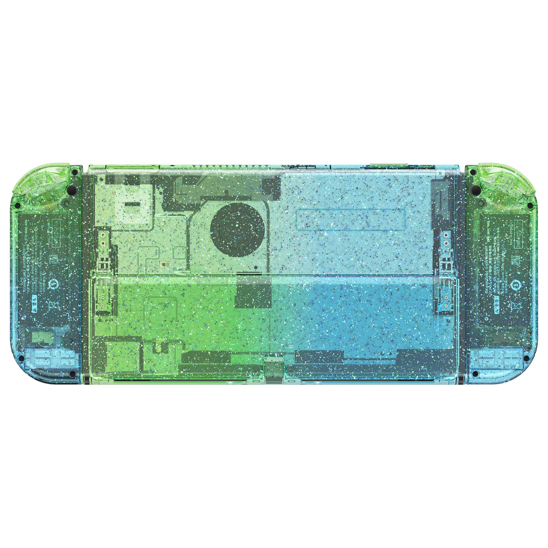 eXtremeRate Coque Complète de Remplacement avec Bouton pour Nintendo Switch OLED, Coque avec Bouton avec Support pour PC Personnalisé pour Nintendo Switch OLED, Transparent Bleu Vert