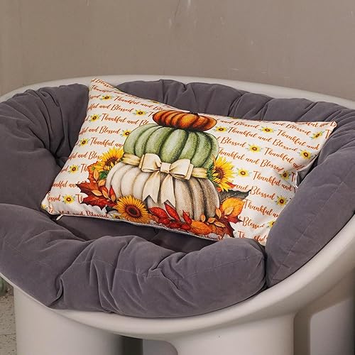 Miniatura 3 de HOMFREEST Juego de 1 fundas de almohada de Acción de Gracias de 12 x 20 pulgadas, fundas de almohada de otoño con diseño de calabaza y hojas de
