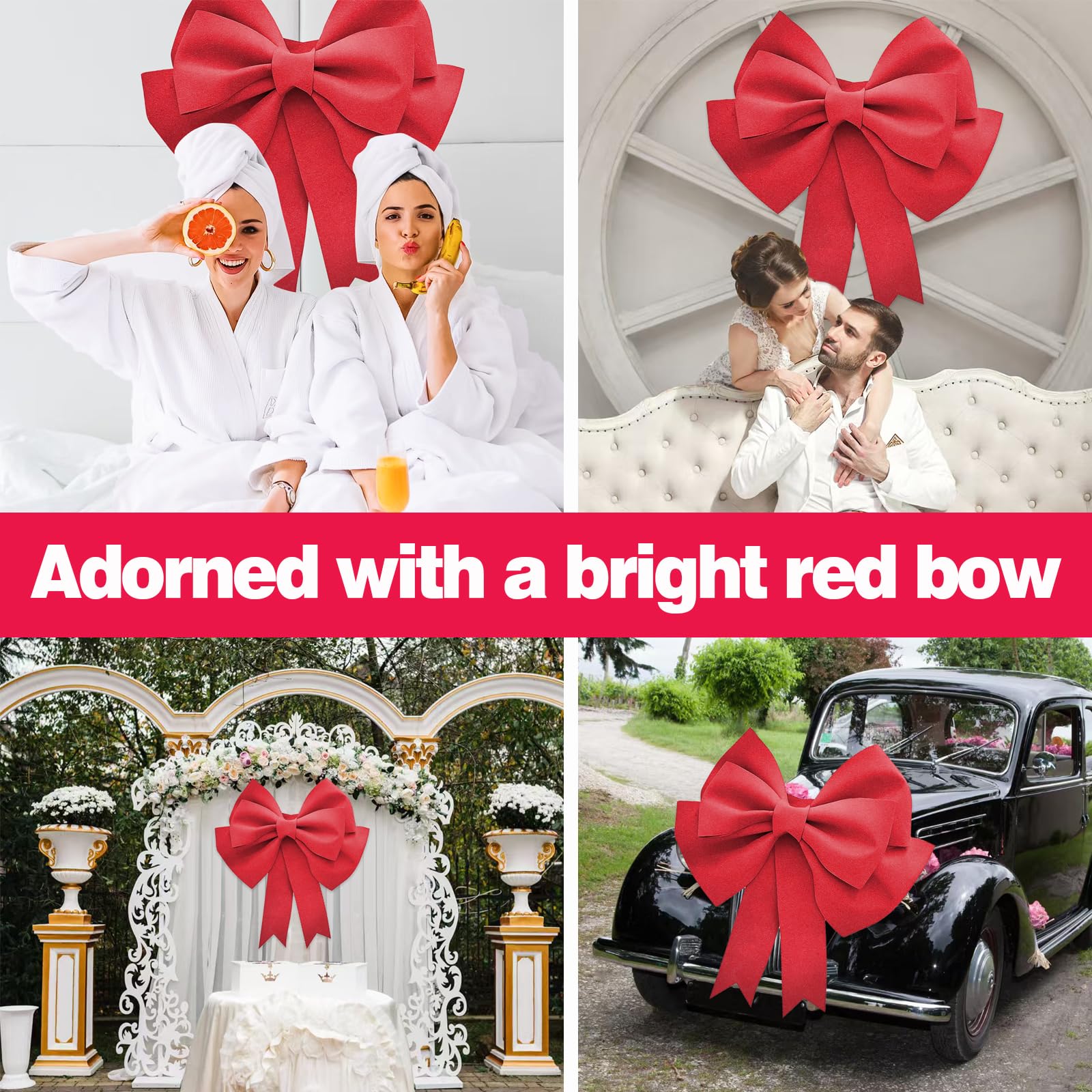 Gros Noeud Cadeau Voiture 50x60cm – Grand Noeud Cadeau Voiture Rouge en EVA, avec Ruban adhésif & Attaches, décoration élégante pour Noël, Mariage, fête, vitrine & Emballage Cadeau