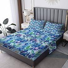 Blueberry Sheets King Size, Fruit Pattern Sheet Set, Soft Microfiber Wrinkle Free Bedding Sheets & Pillowcases 4 Piece, Bedroom Decor Bed Sheets with 12 Inch Deep Pocket