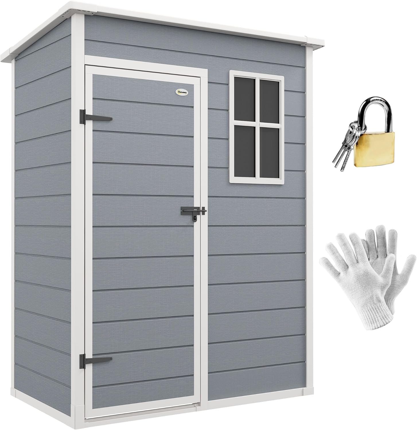 59.5x36.25x76in Gray Resin Tool Cabinet Shed – Key-Lock System, Daylight-Admitting Window, Heat-Release Vent, Corrosion-Proof Material Blend