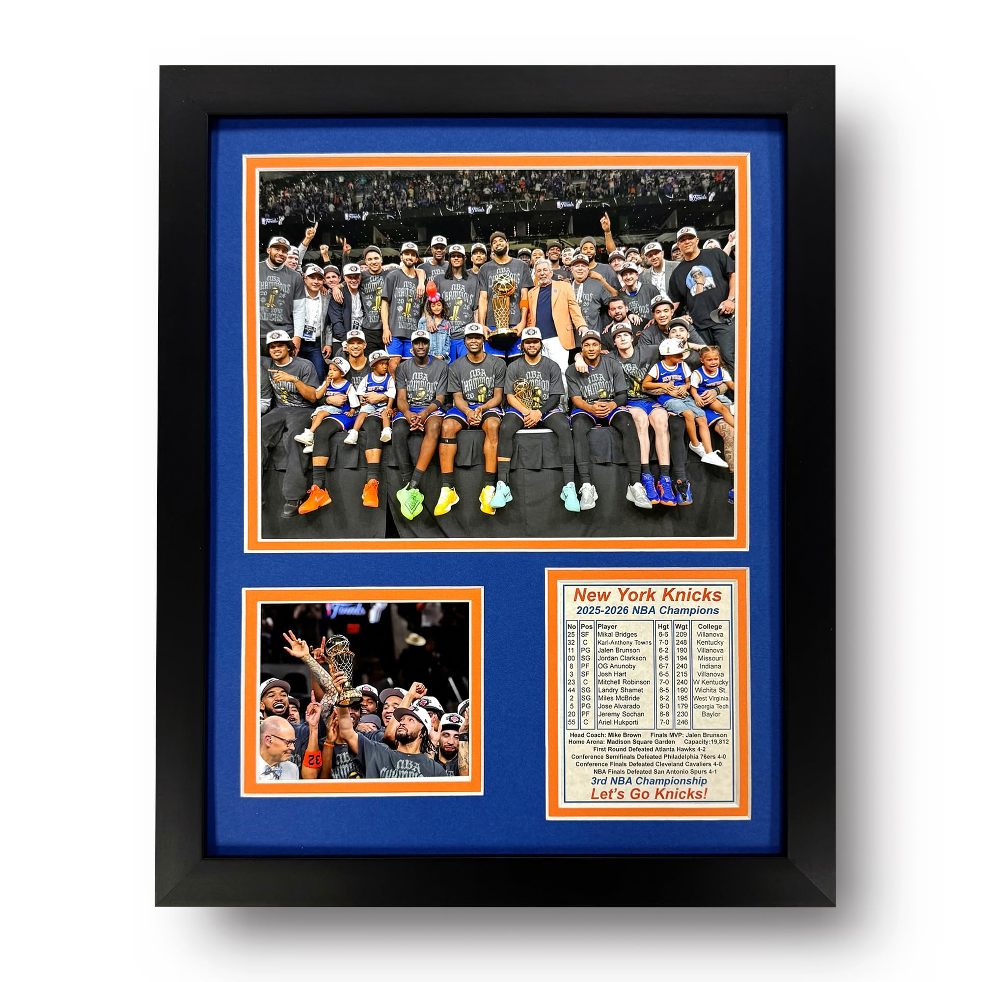 Knicks Basketball | 2025-2026 Champions | Collectible New York Memorabilia | Framed Picture & Photo Collage Gift, Man Cave Wall Art, Home Decor | 2 Sizes & 3 Styles (Podium, 12"x15")
