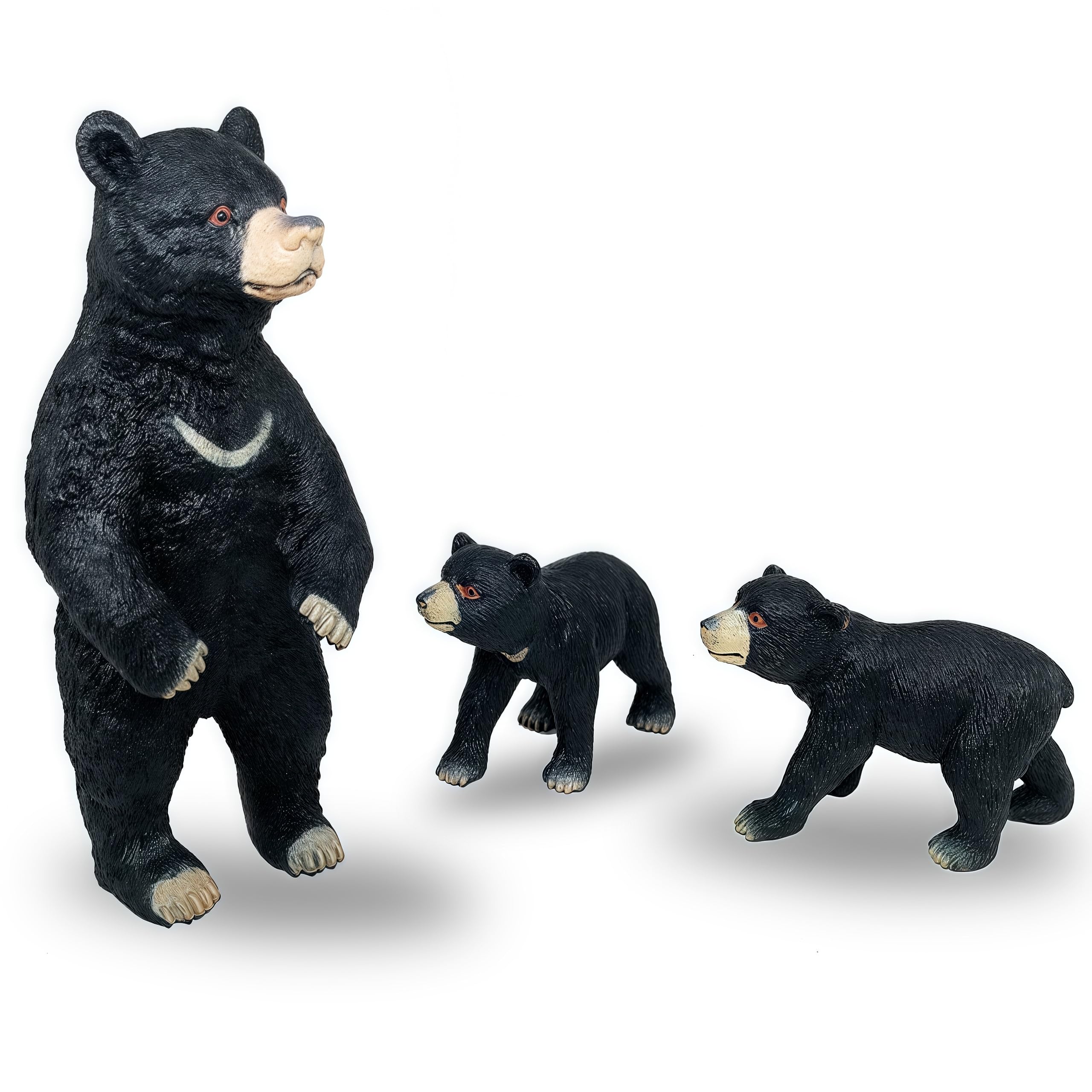 Gemini&Genius Grizzly Bear Figuine Toys, Forest Animals Figurines Mommas and Babies Toy Set, Safari Animals Family Playset, Great for Cake Toppers, Stocking Stuffers, Birthday Gift for Kids (Black)
