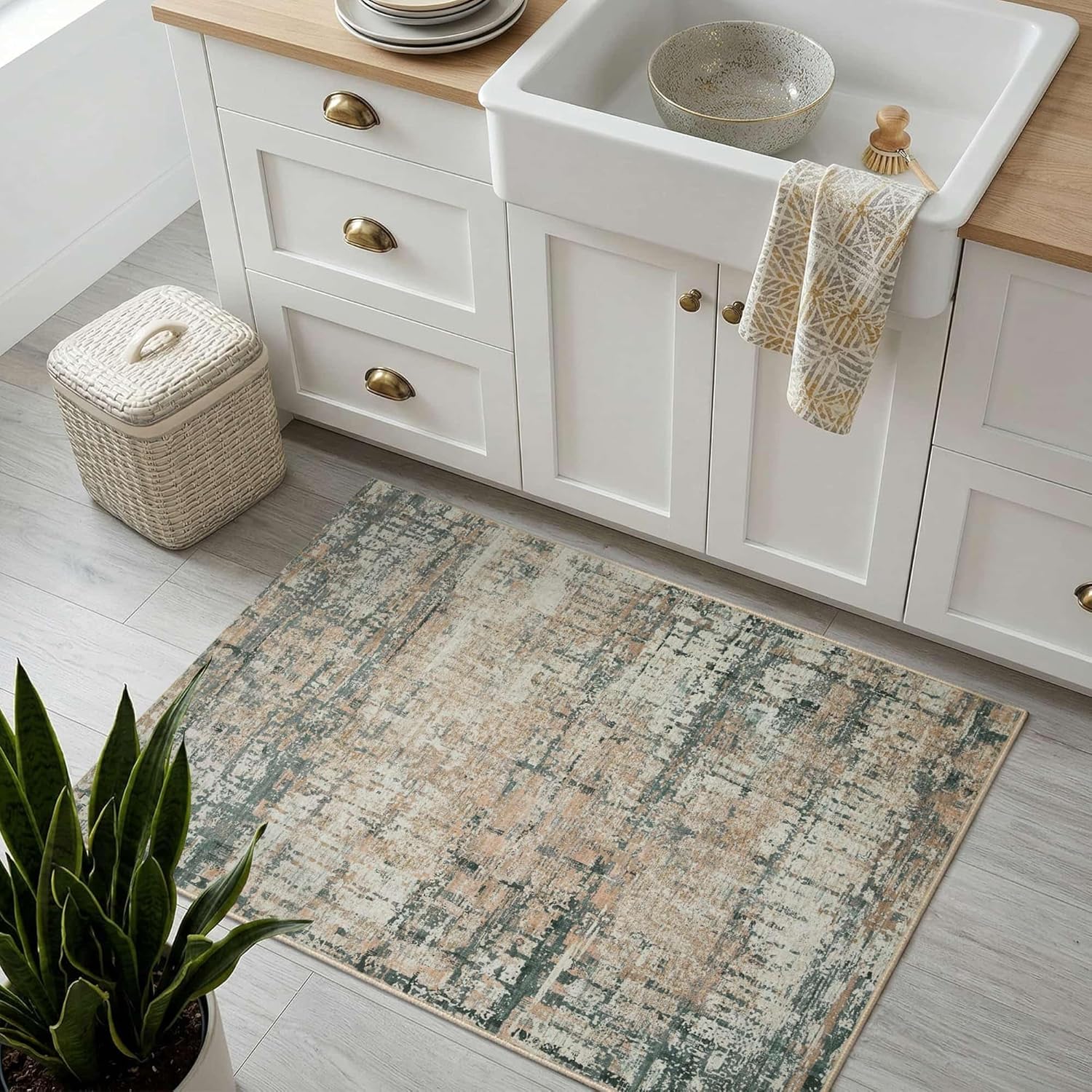 Rugxara 2x3 Entryway Rug,Door Mat Indoor Entrance, Washable Non Slip Kitchen Bathroom Rugs, Ultra-Thin Throw Small Rug for Front Door, Moss