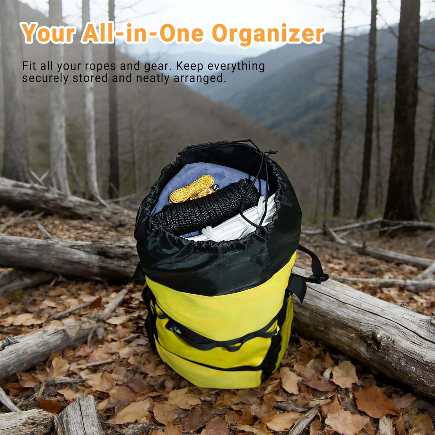Rock Climbing Rope Storage Bag - Large Capacity Tree Rope Storage Backpack, Waterproof Oxford Outdoor Climbing Rope Bag With Adjustable Shoulder Straps - Yellow