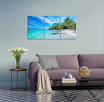 Amazon.co.jp: 3枚 海 ココナッツ壁の絵 青い海 写真 太陽 絵画