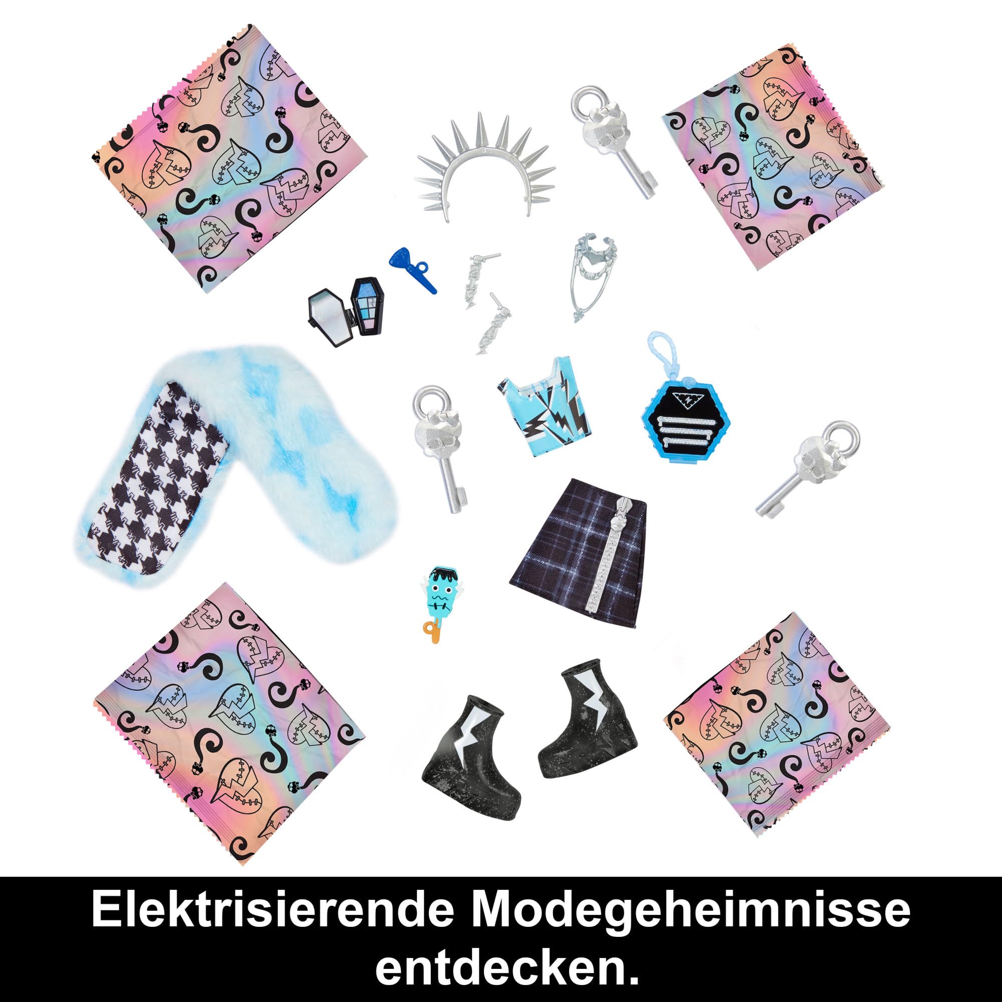 Monster High Skulltimate Secrets Fearidescent Frankie Stein Puppe - Sargförmiger Spind mit über 19 Überraschungen, Color-Reveal-Effekt, für Kinder ab 6 Jahren, HNF75