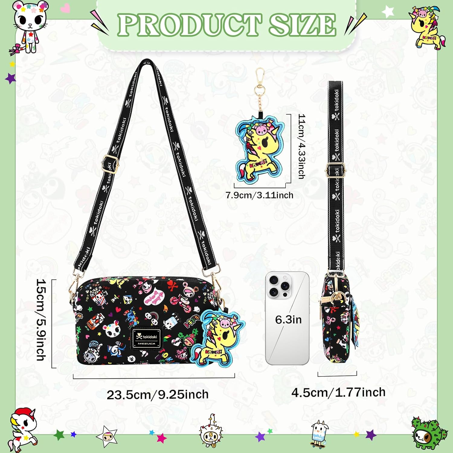 Tokidoki Crossbody Purse with Unicorno Keychain Cute Shoulder Bag Cartoon Wallet for Women Teen Girls Shopping Travel - Image 4