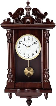 Wall Clock with Real Wood, 4 Chime Options, Swinging Pendulum, Antique Vintage Design, 22 Large