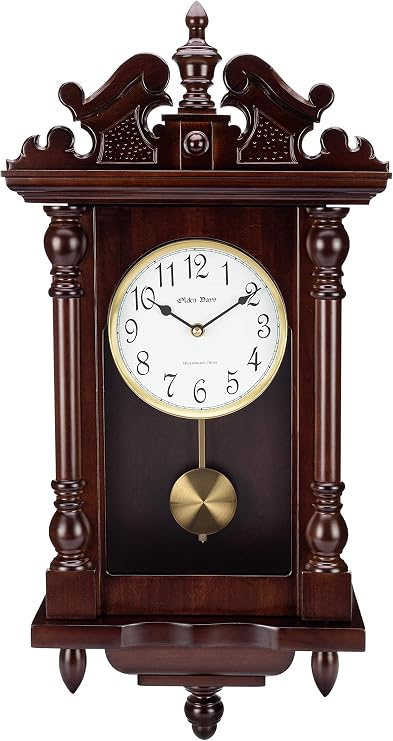 Wall Clock with Real Wood, 4 Chime Options, Swinging Pendulum, Antique Vintage Design, 22 Large