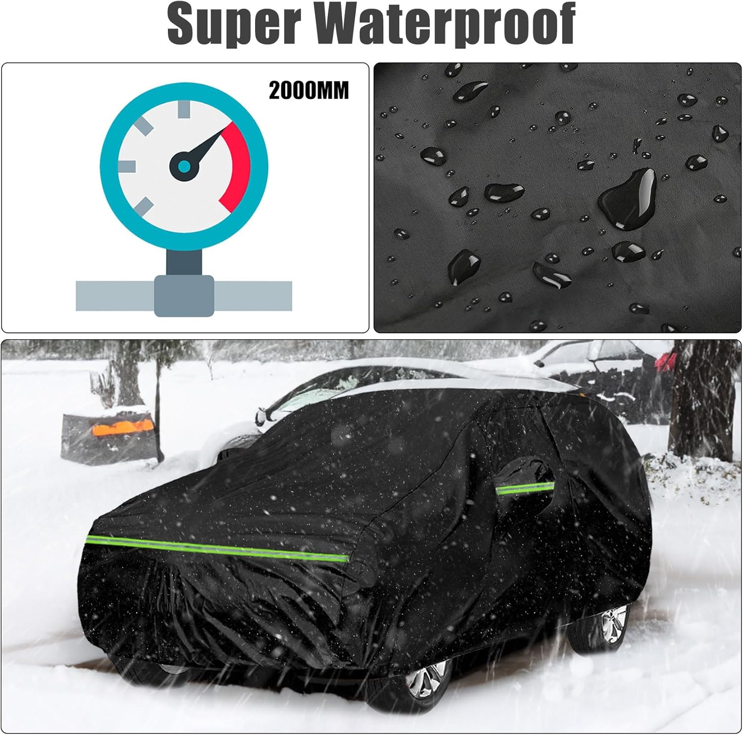waterproof car cover compatible with toyota sequoia 2001-2025, black 210t all weather inside cotton cover with door zippers for snow rain dust outdoor protection