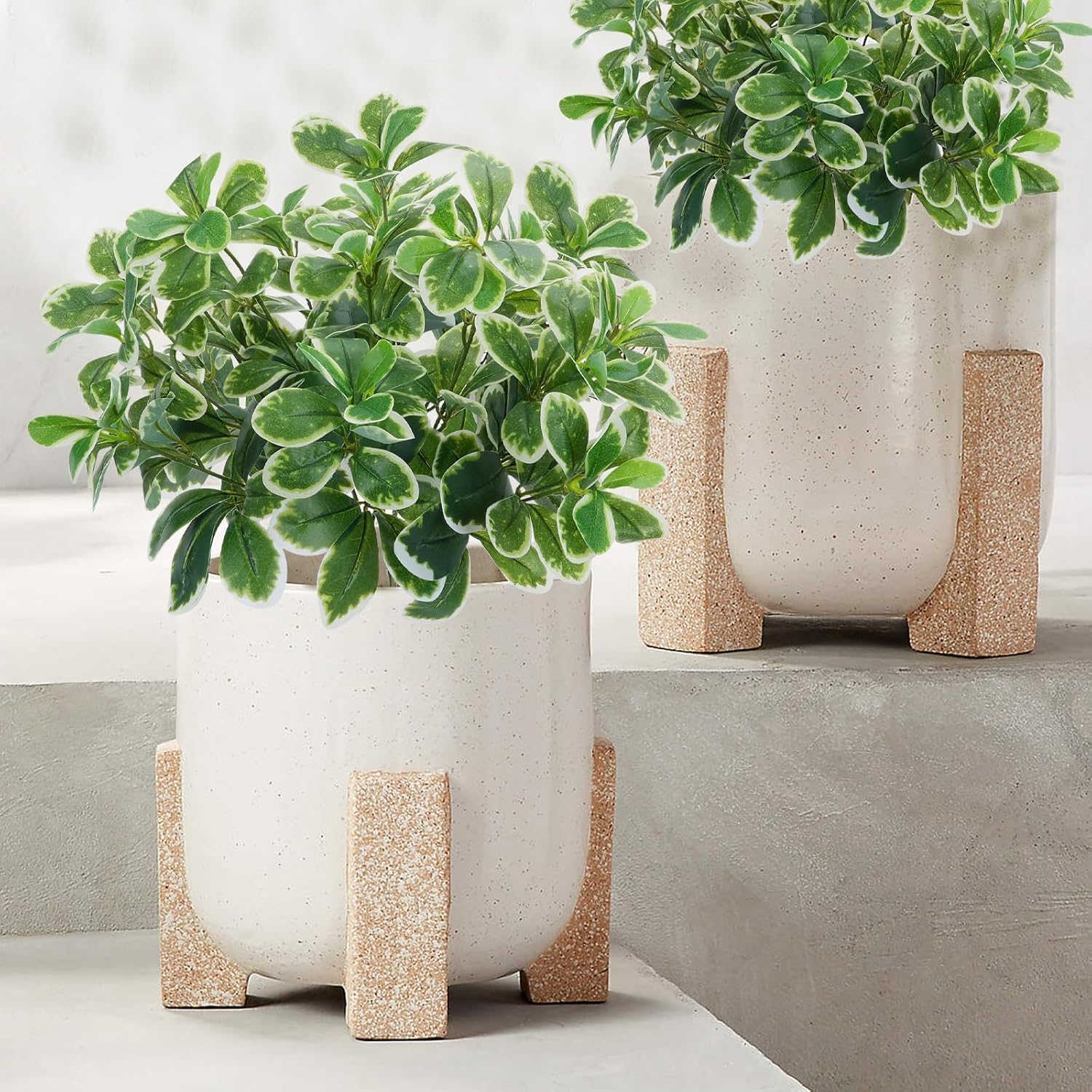 GTIDEA Artificial Shrubs Silk Green Greenery Outdoors Faux Plants Real Touch Green Leaves with Stems Fake Bushes Schefflera for Home Decor Indoor Garden Front Proch Office Table Wall Decor 2pcs - Image 3