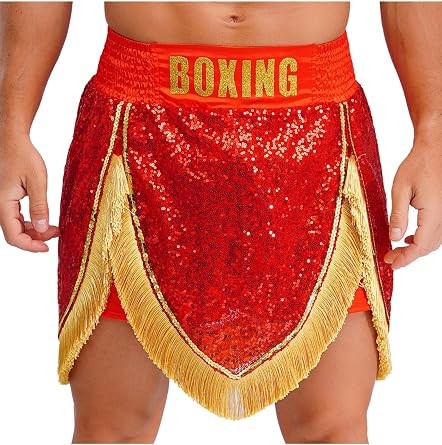 Mens Sequins Fringes Boxing Shorts Muay Thai Martial Arts Training Elastic Kickboxing Wear