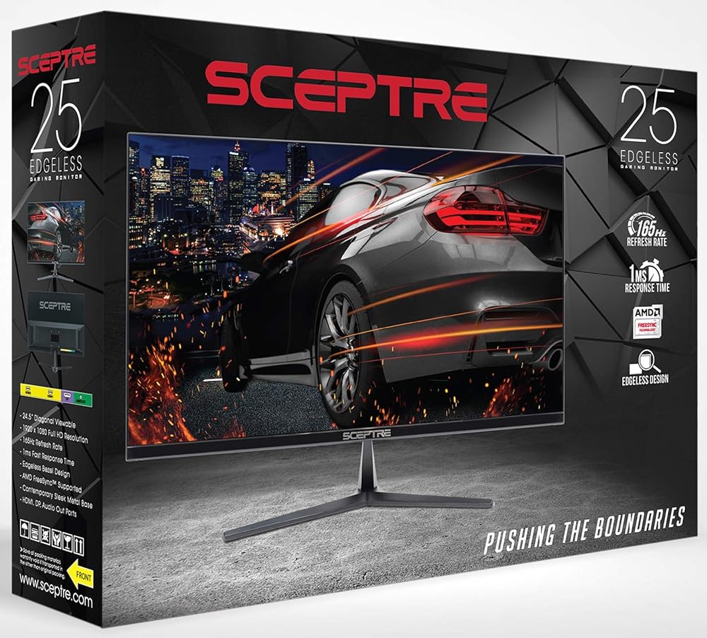 Sceptre E255B-1658A 25" 165Hz 144Hz 1ms AMD FreeSync gaming LED Monitor 2x HDMI 2.0 1x DisplayPort RTS FPS Build-in Speakers, Machine Black thumbnail 2