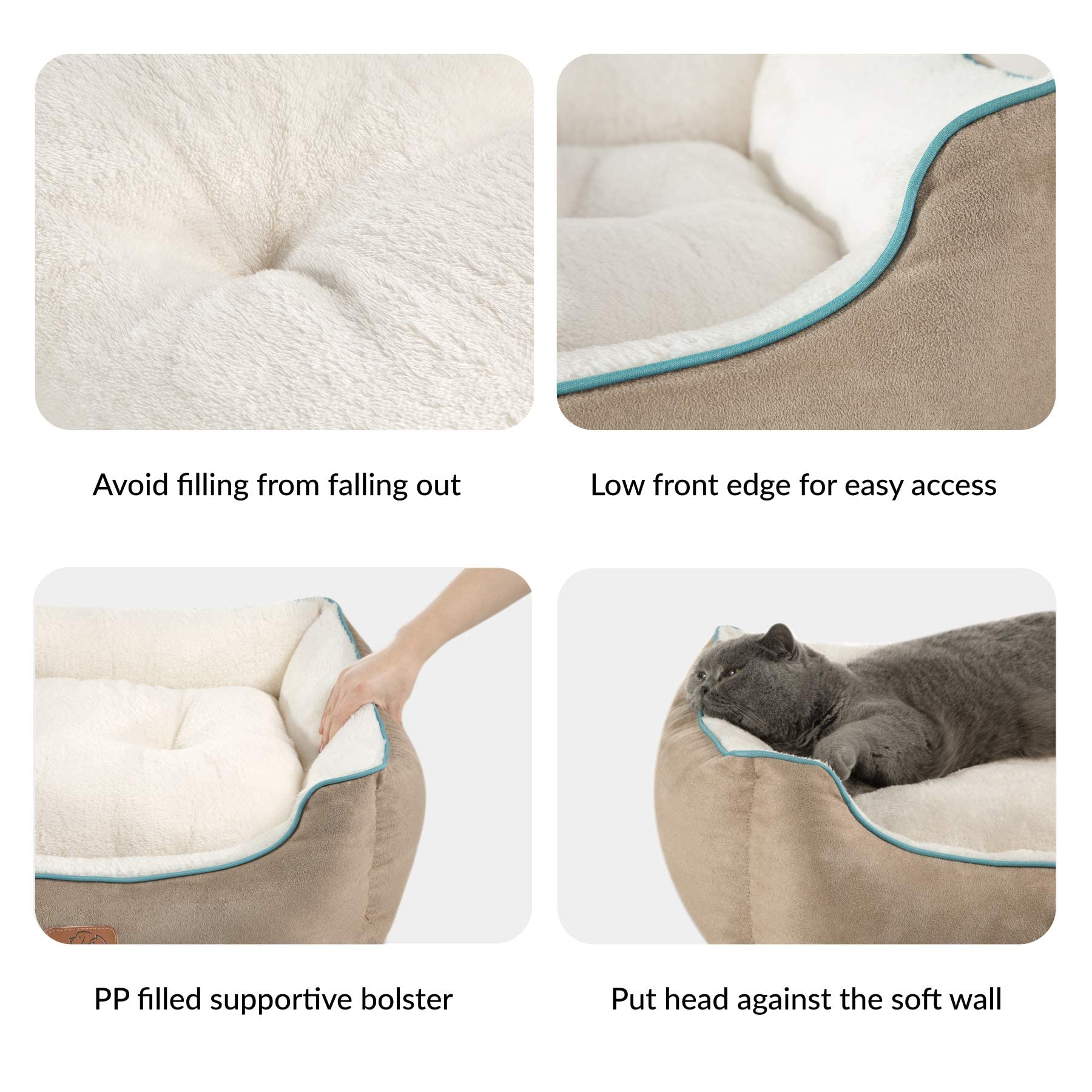 Bedsure Dog Beds for Large Dogs - Cat Beds for Indoor Cats, Rectangle Cuddle Large Medium Dog Bed Washable with Anti-Slip Bottom, 30 Inches, Camel