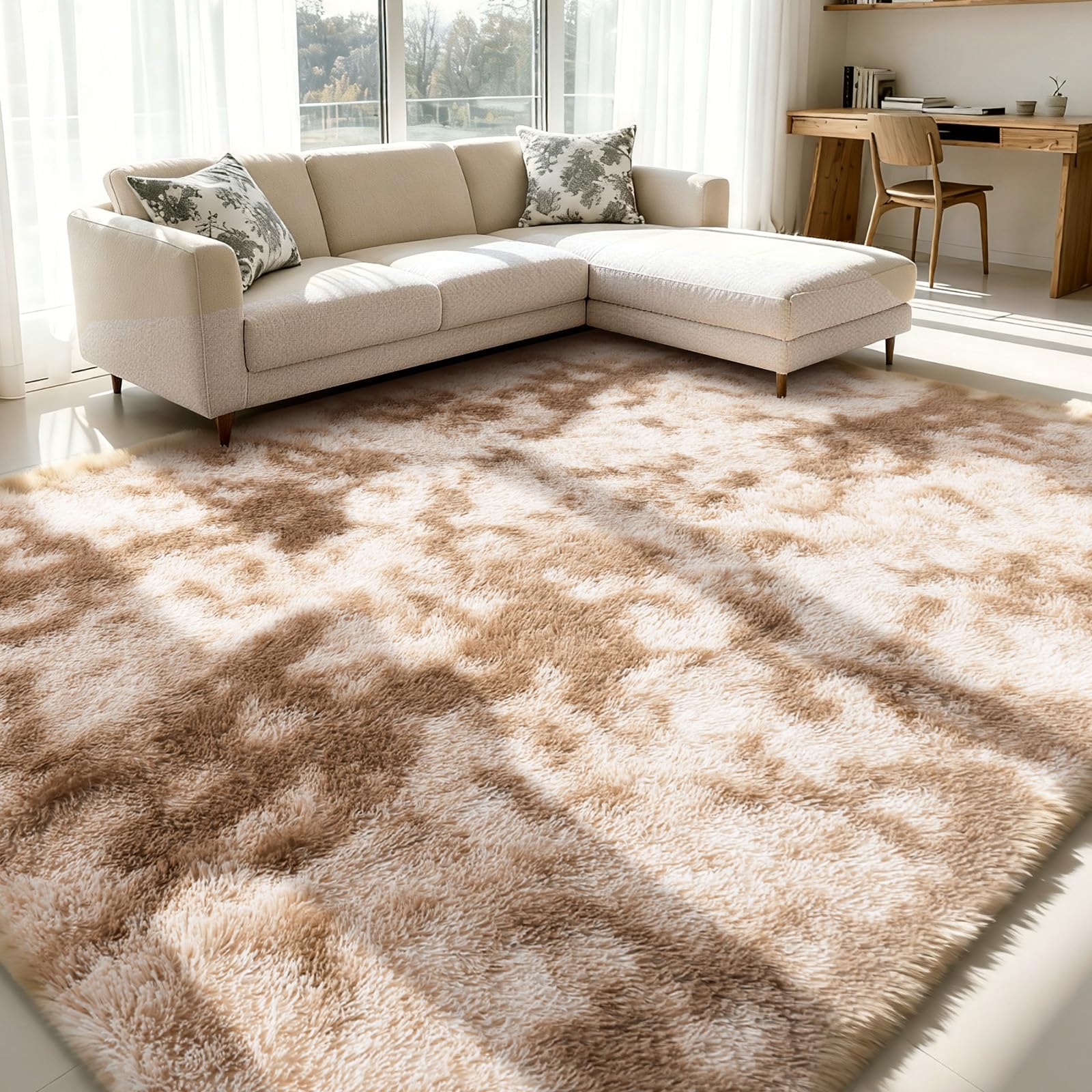 Untimaty Rugs Living Room - 120x180cm Khaki Large Rug for Living Room - Ultra Soft Fluffy Shaggy Rugs for Bedroom, Indoor Nursery Carpets for Kids Room Home Decor, Non Shedding, Anti-Slip Backing — image 1