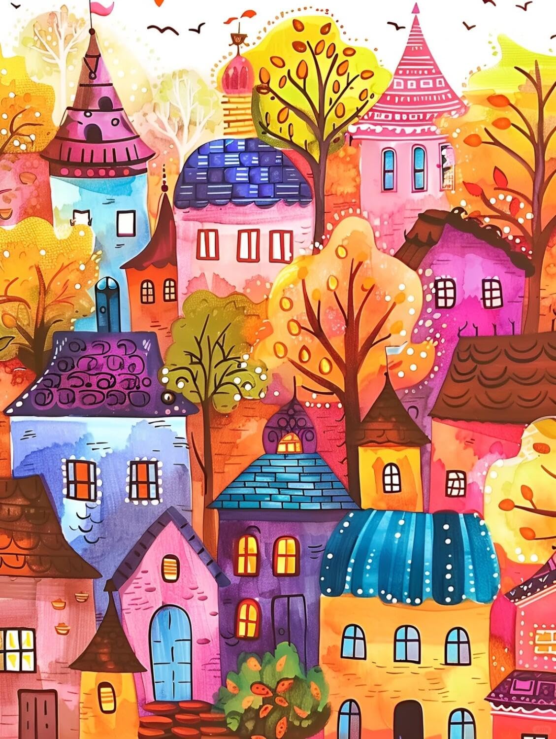 Rqwybcaxn Embroidery Beads Kit Autumn Town 40x50cm