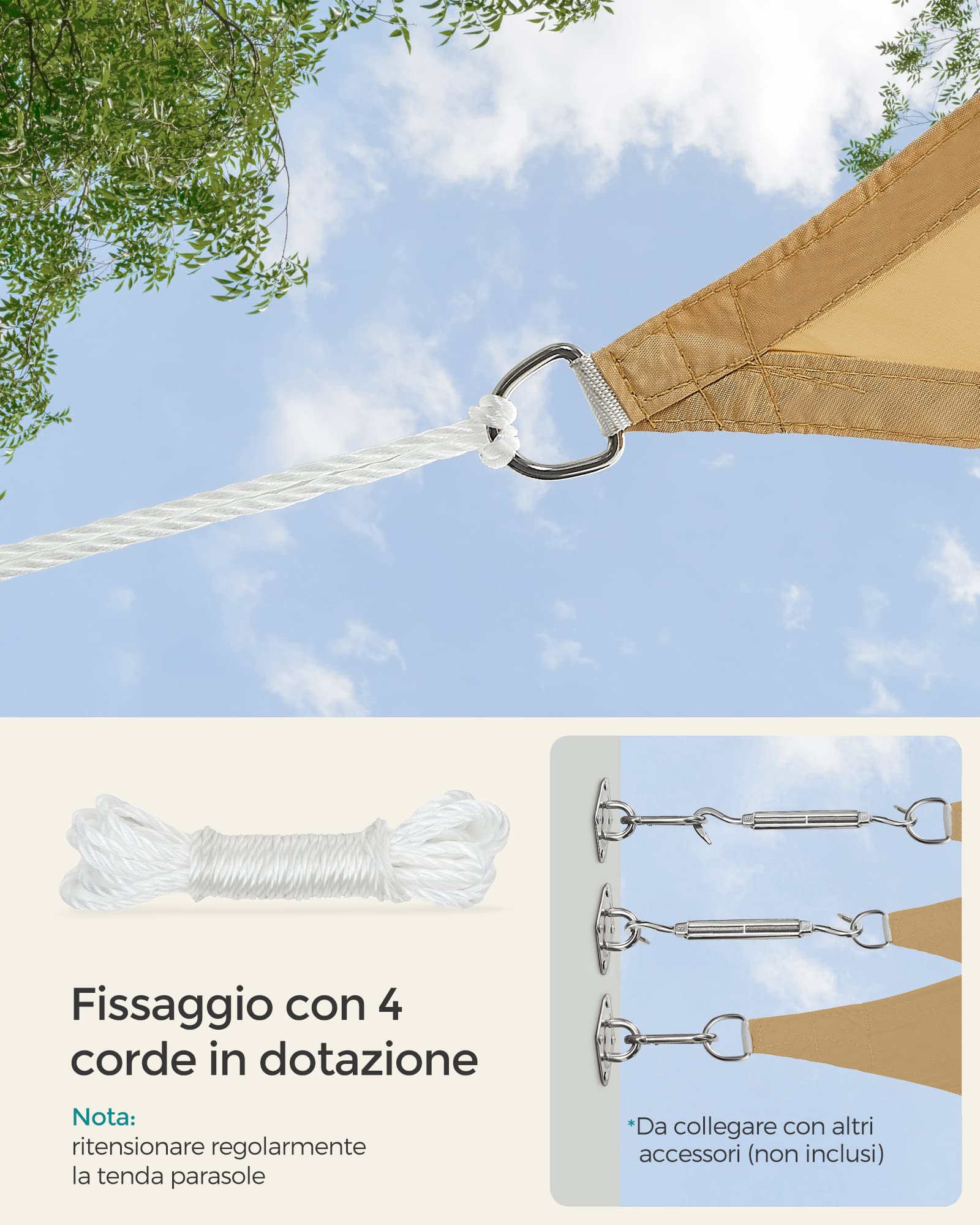 SONGMICS GSH23EY Tenda parasole impermeabile 2x3 m, colonna d'acqua 665 mm, protezione UV 93%