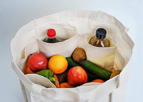 Miniatura 6 de CALICOT Reusable Cotton Tote Bags - Six Bottle Sleeves Grocery Shopping Shoulder bags, DYI, Advertising, Foldable Cloth Bag