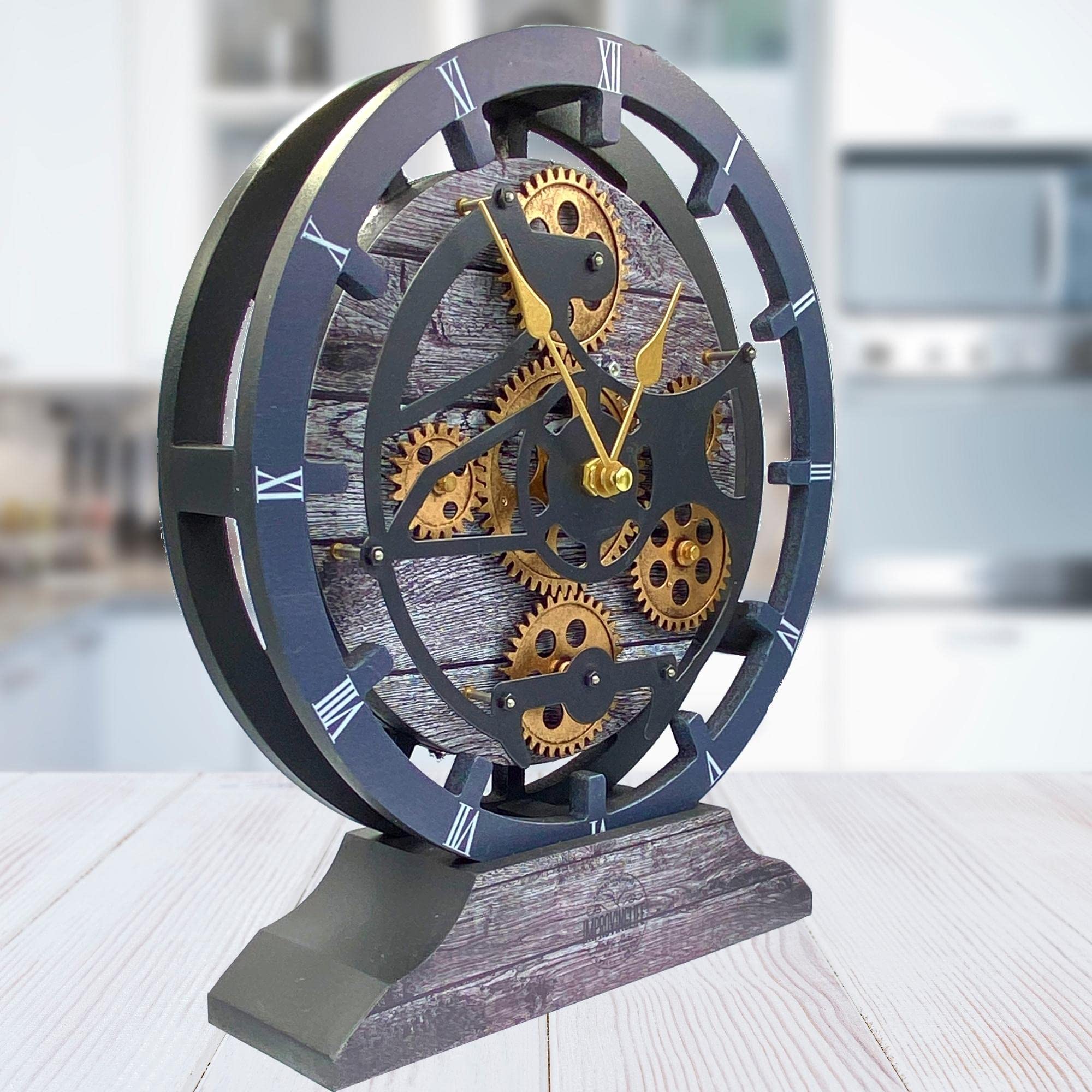 Orologio da scrivania 25,4 cm con ingranaggi mobili reali convertibile in orologio da parete (grigio carbonio)