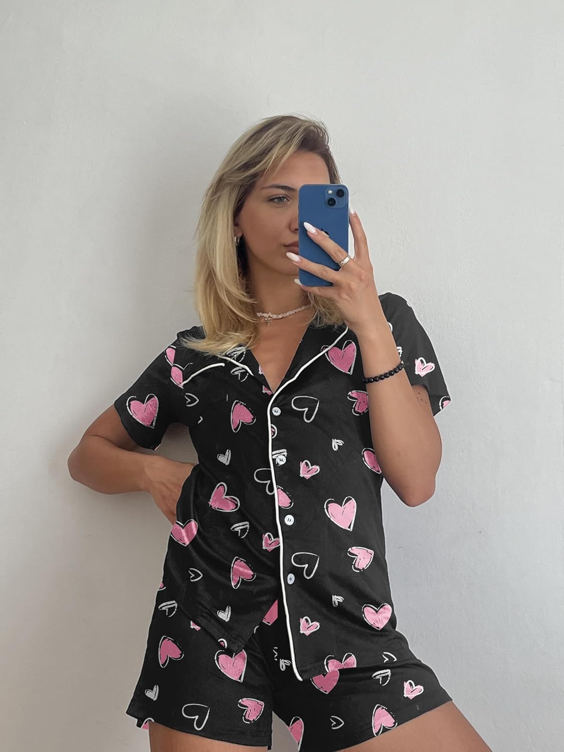 Ekouaer Pajamas Set for Women Short Sleeve Sleepwear Button Down Pjs Soft 2 Piece Lounge Sets XS-XXXL - Image 4