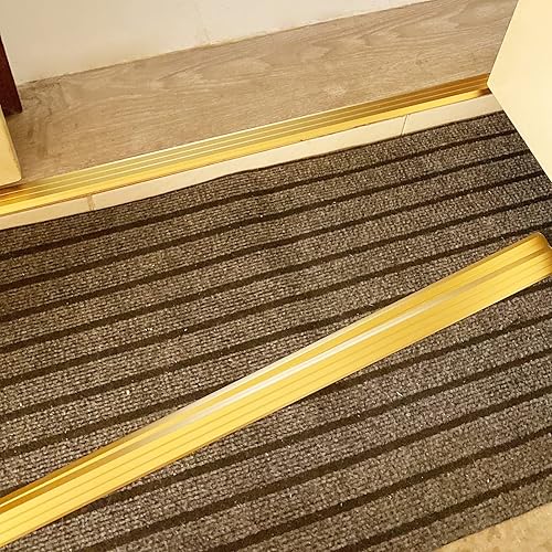 Miniatura 9 de Tira de puerta de transición para escalones de puerta, rampa de entrada de metal de 1.0 in, borde de alfombra estrecha, color dorado, umbral bajo