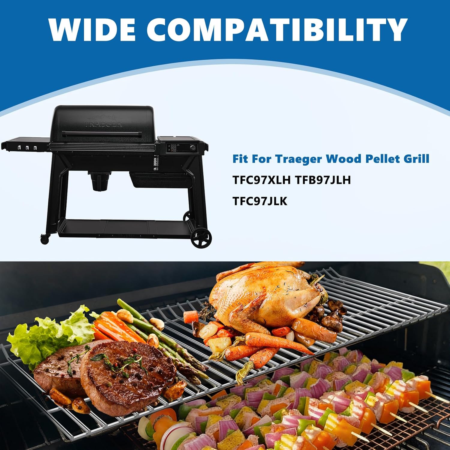 SafBbcue Grill Warming Rack for Traeger Woodridge TFC97XLH TFB97JLH TFC97JLK, Stainless Steel Grill Upper Rack Replacement Parts for Traeger Wood Pellet Grill