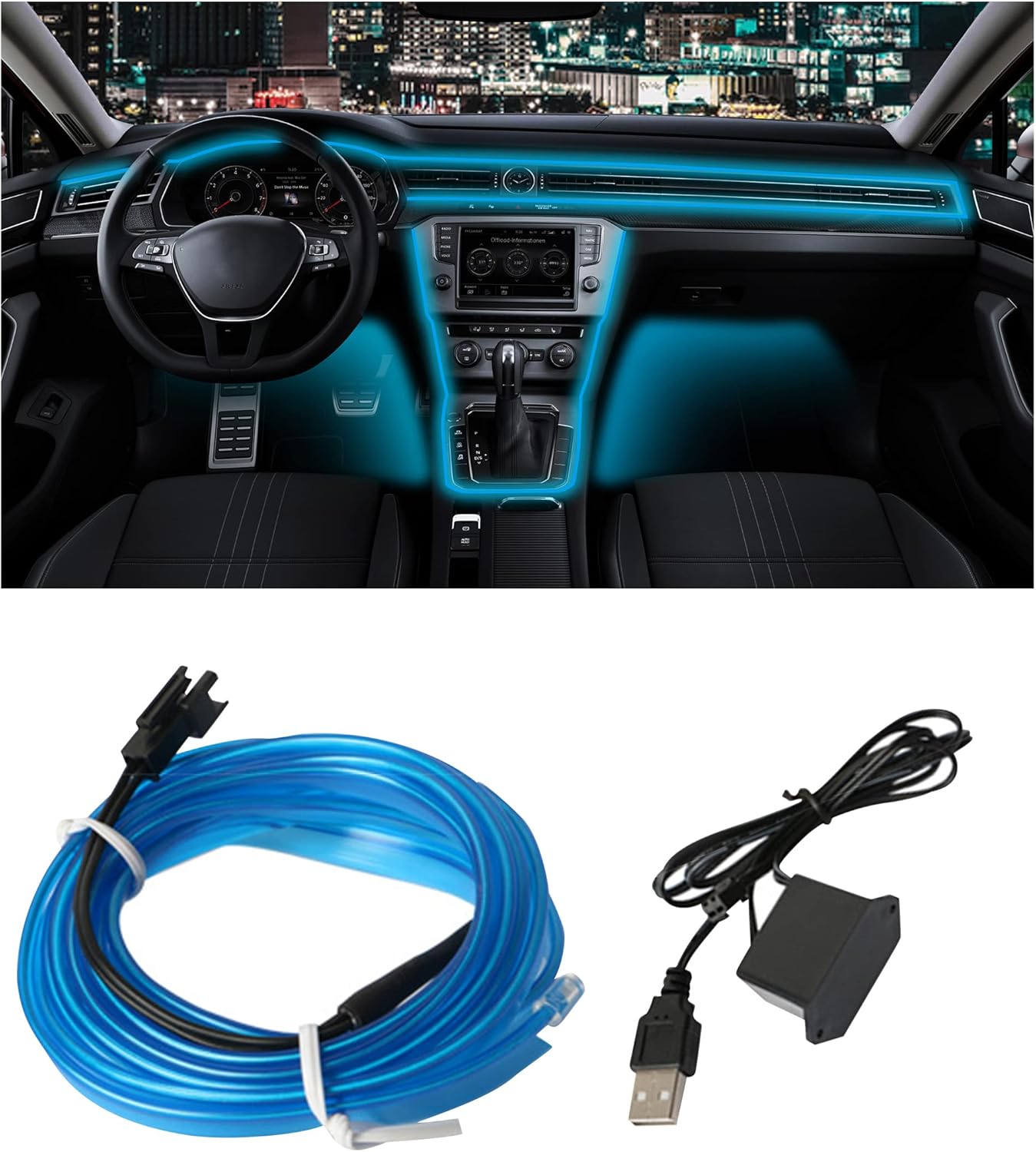 AOCISKA 16FT USB El Wire,LED Strip Under Dash Lighting Kit