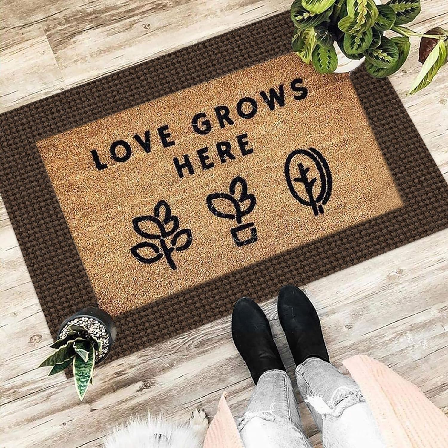 EARTHALL Woven Area Rug 2x3 Ft Washable Rugs for Entryway Braided Non Slip Throw Rugs Door Mat Indoor Outdoor Entrance Small Cotton Woven Carpet for Kitchen Foyer Front Door, Brown