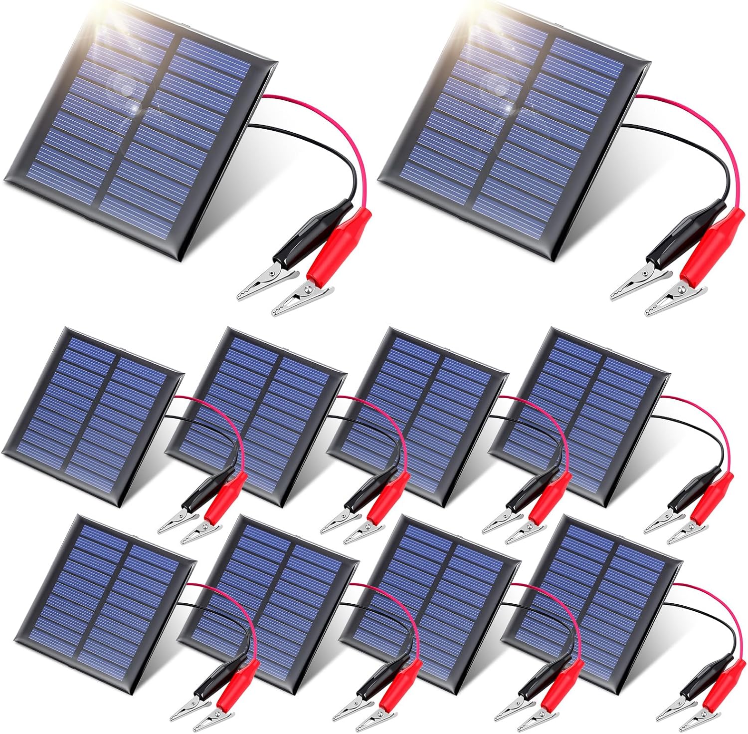 Tellegloww 10 Pcs 0.5w 5v 100ma Mini Small Solar Panel Bulk 80 x 80 mm Micro Solar Panels with Wire Clips Module Kit DIY Solar Epoxy Cell Charger Photovoltaic Cell for Light Charger Flashlight