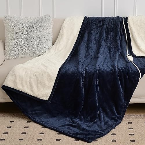 Miniatura 9 de immtree Manta térmica individual de 62 x 84 pulgadas, manta térmica de forro polar Sherpa para cama y sofá, manta eléctrica de calentamiento rápido