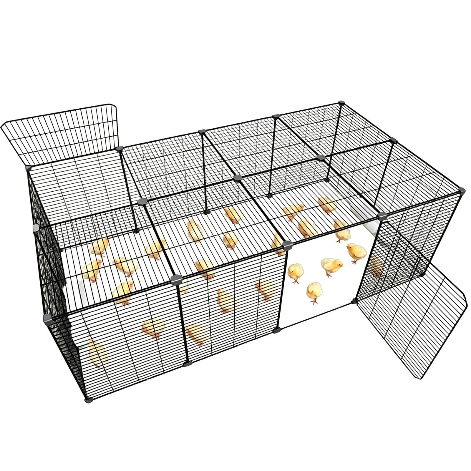 Recinto per Galline e Animali da Esterno in Metallo, Griglia 1,5cm, Copertura Superiore e Porta Laterale per Conigli, Porcellini, Anatroccoli