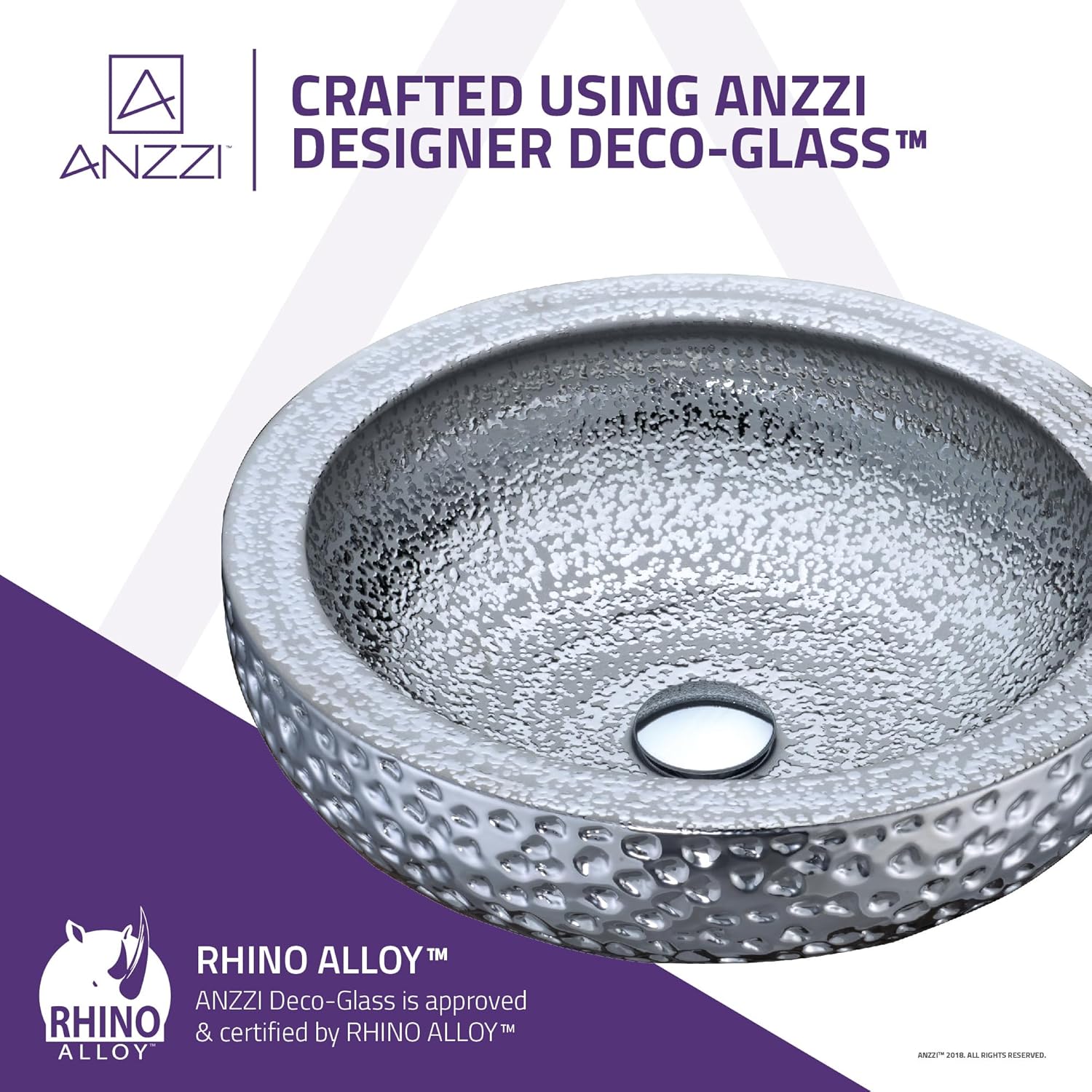 ANZZI Tempered Glass Vessel Bowl Sink in Speckled Silver, Silver Top Mount Bathroom Sinks Above Counter, Round Vanity Countertop Sink Bowl with Pop Up Drain (LS-AZ180)