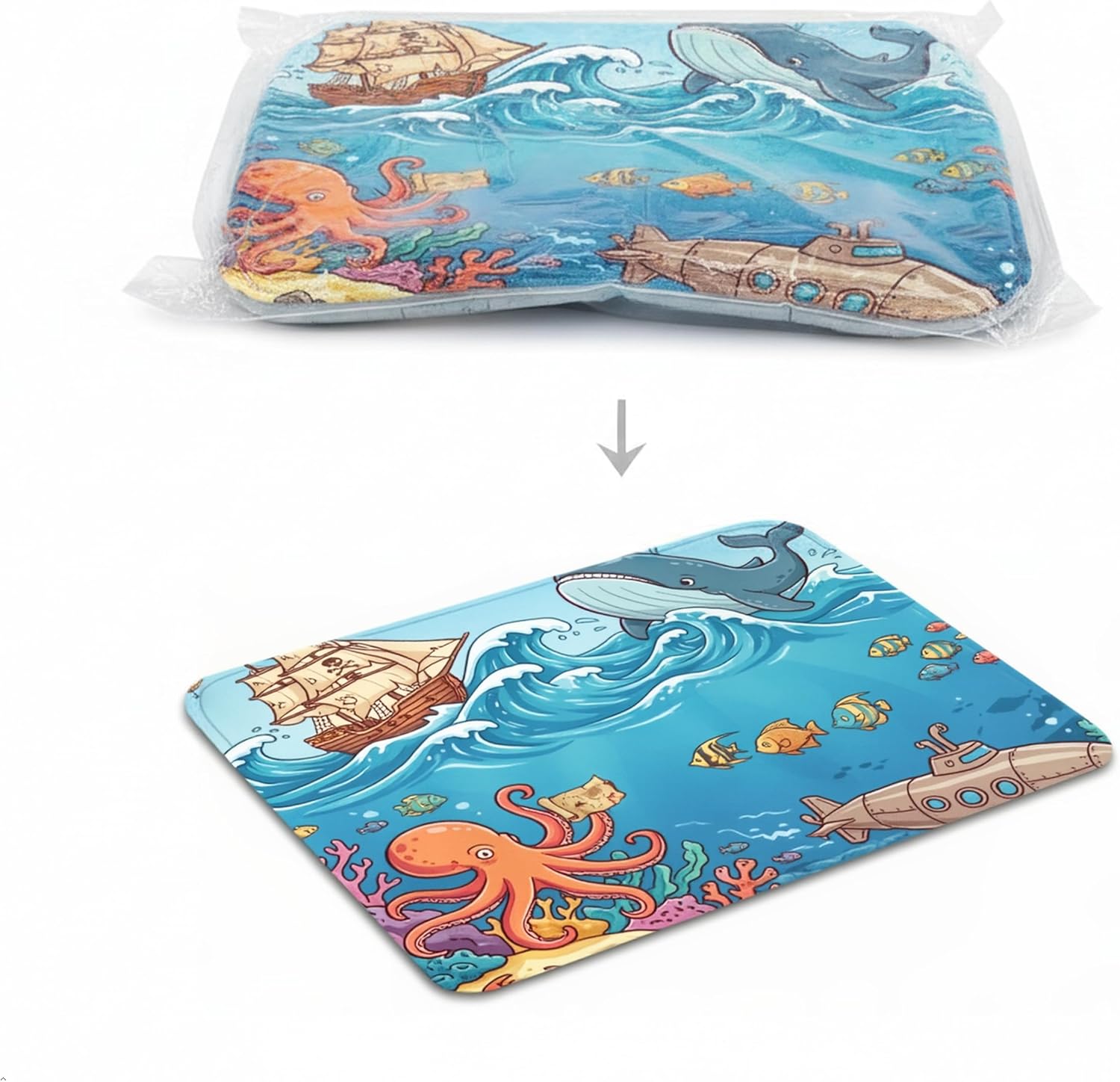 Ocean Bathroom Set with Rugs,Whale Shower Curtain Sets with Rugs,Waterproof Shower Curtain with Non-Slip Rugs, Toilet Lid Cover and Mat,Set de baño completo