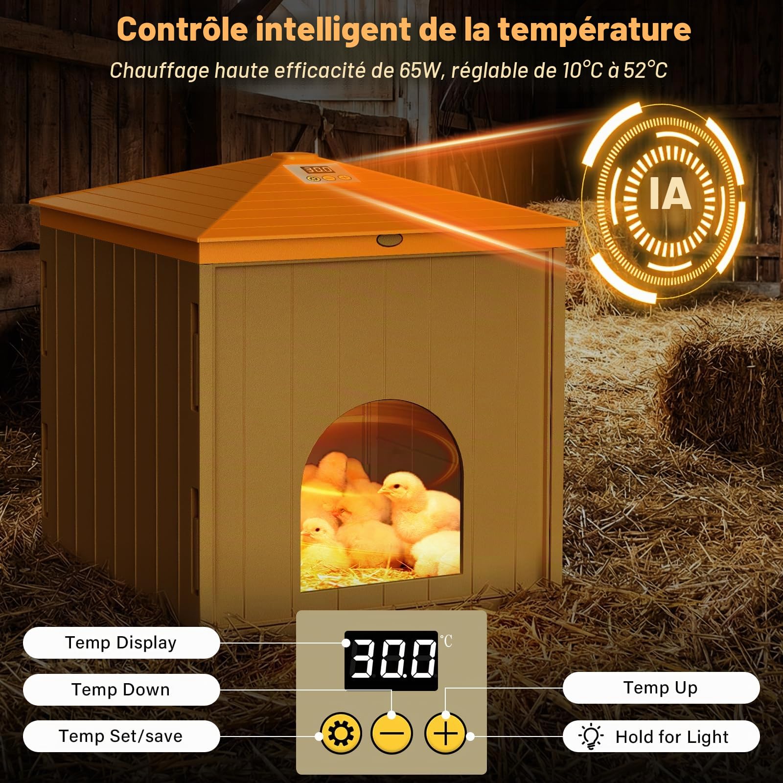 360°Plaque Chauffante pour Poussins, 65W Plaque Chauffante Poussin, Panneau Chauffant Pour Poulets 10-52℃, Hauteur Température Réglable, pour Poules, Chatons, Animaux Domestiques