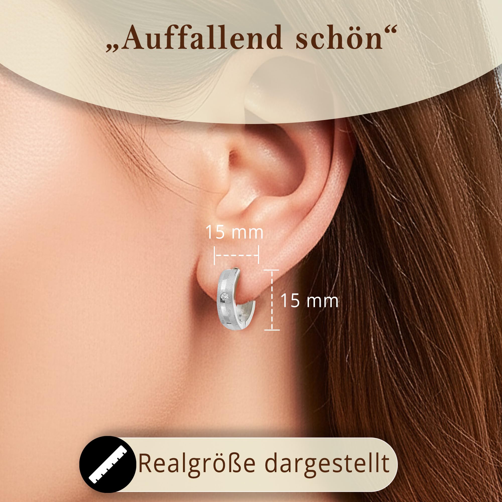 Cassini Klappcreolen Silber 925 Damen – Kleine runde Creolen Ohrringe aus rhodiniertem Sterling Silber mit Zirkonia, mattiert & poliert – Hypoallergen & elegant für jeden Anlass, 3CAD