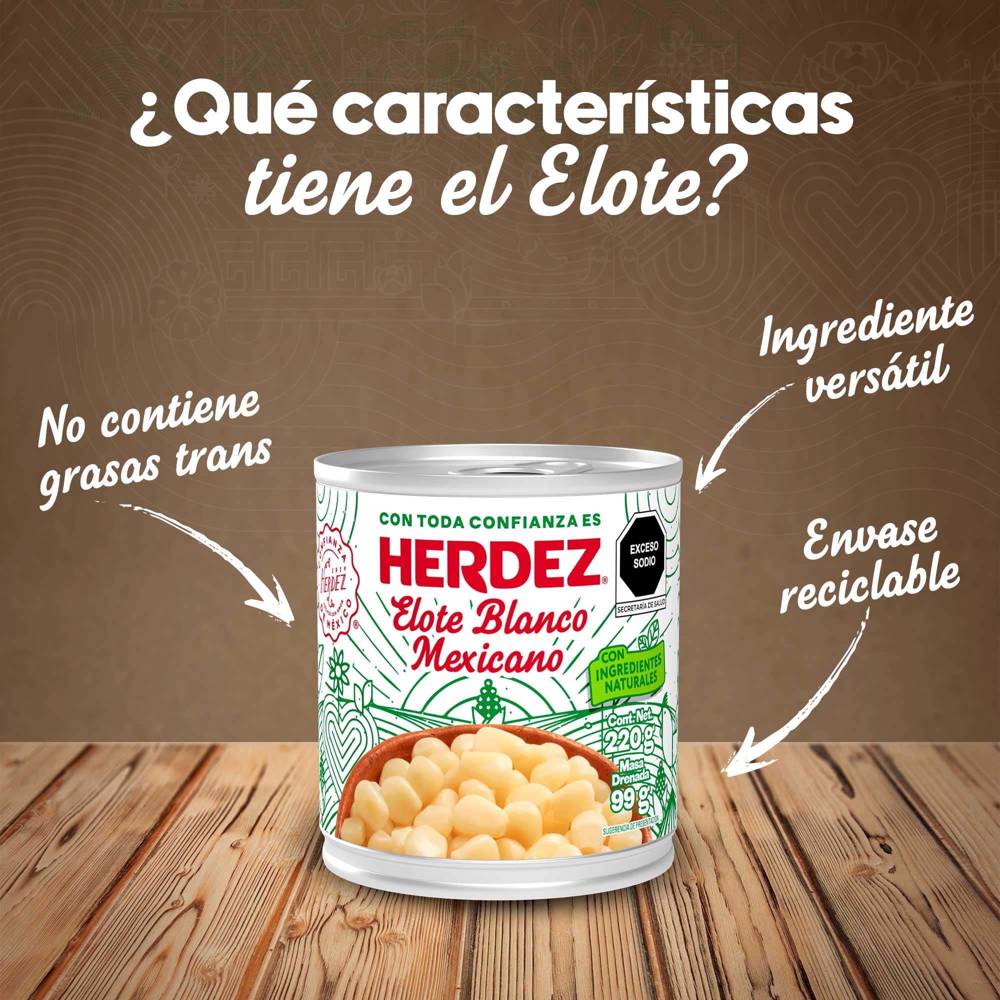 Maïs Blanc Mexicain, 220g (poids égoutté 117g) - Elote Blanco Mexicano HERDEZ 220g