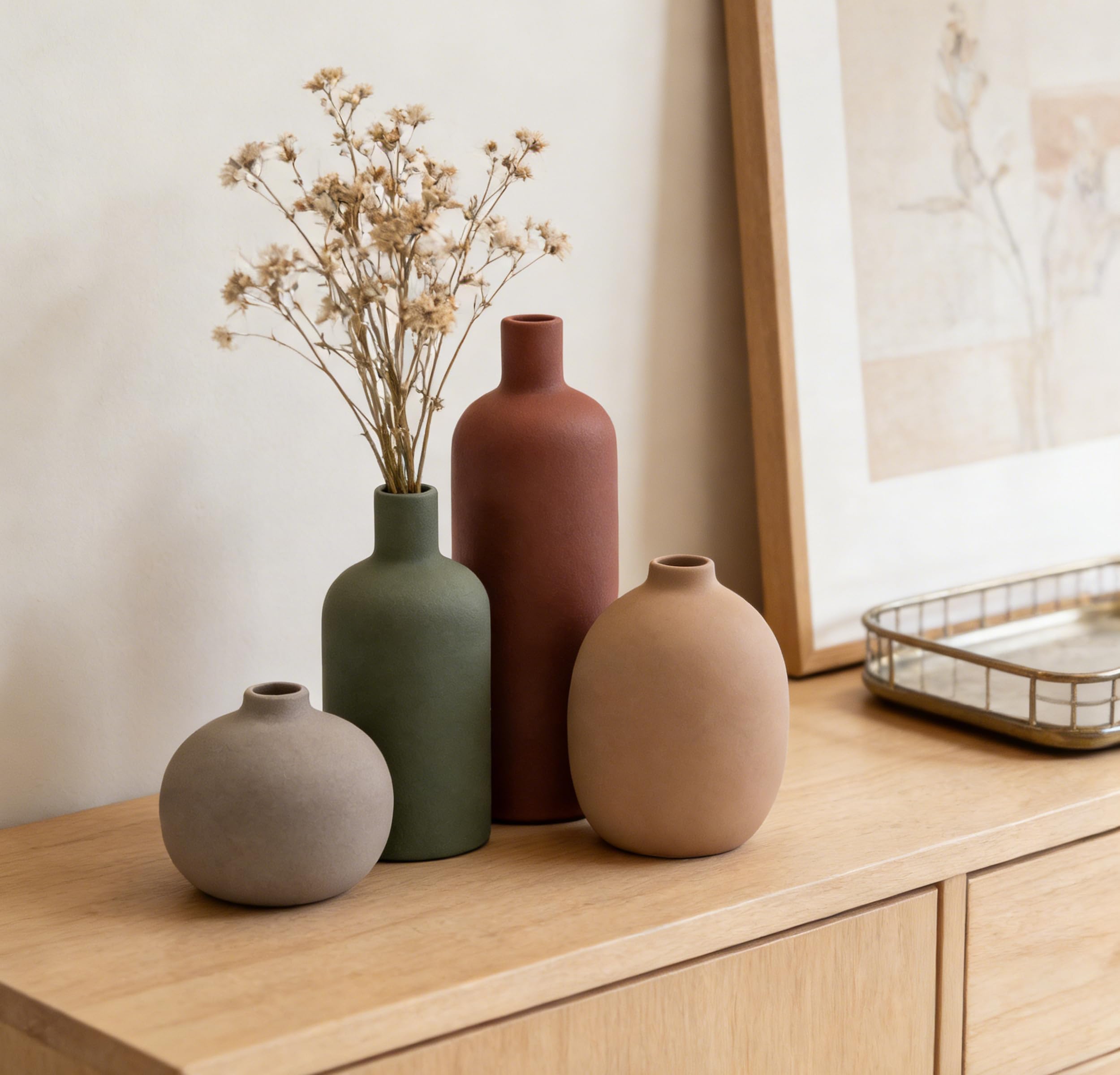 Jarrón de Cerámica, Neutral Nórdico Floreros Decorativos del Hogar para Mesa de café, Estantería, Cuarto de Baño (Rojo/Verde/Marrón Oscuro/Gris)