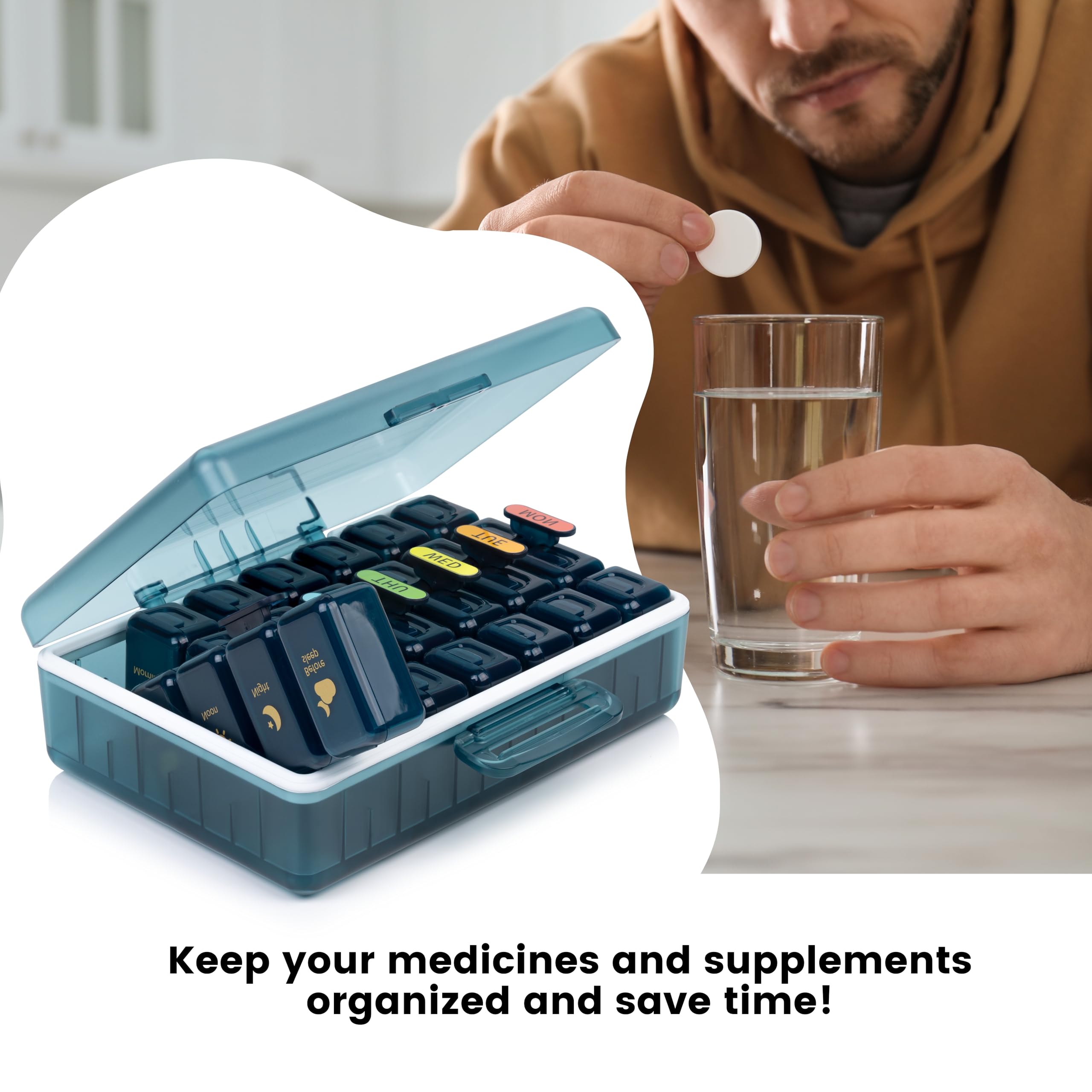 Big Premium Medicine organizer- Medicine organizer box- 7 days Pill Box For Home-Pill Organizer Case With Large Compartments, Portable for pills & Supplements (Blue) 3