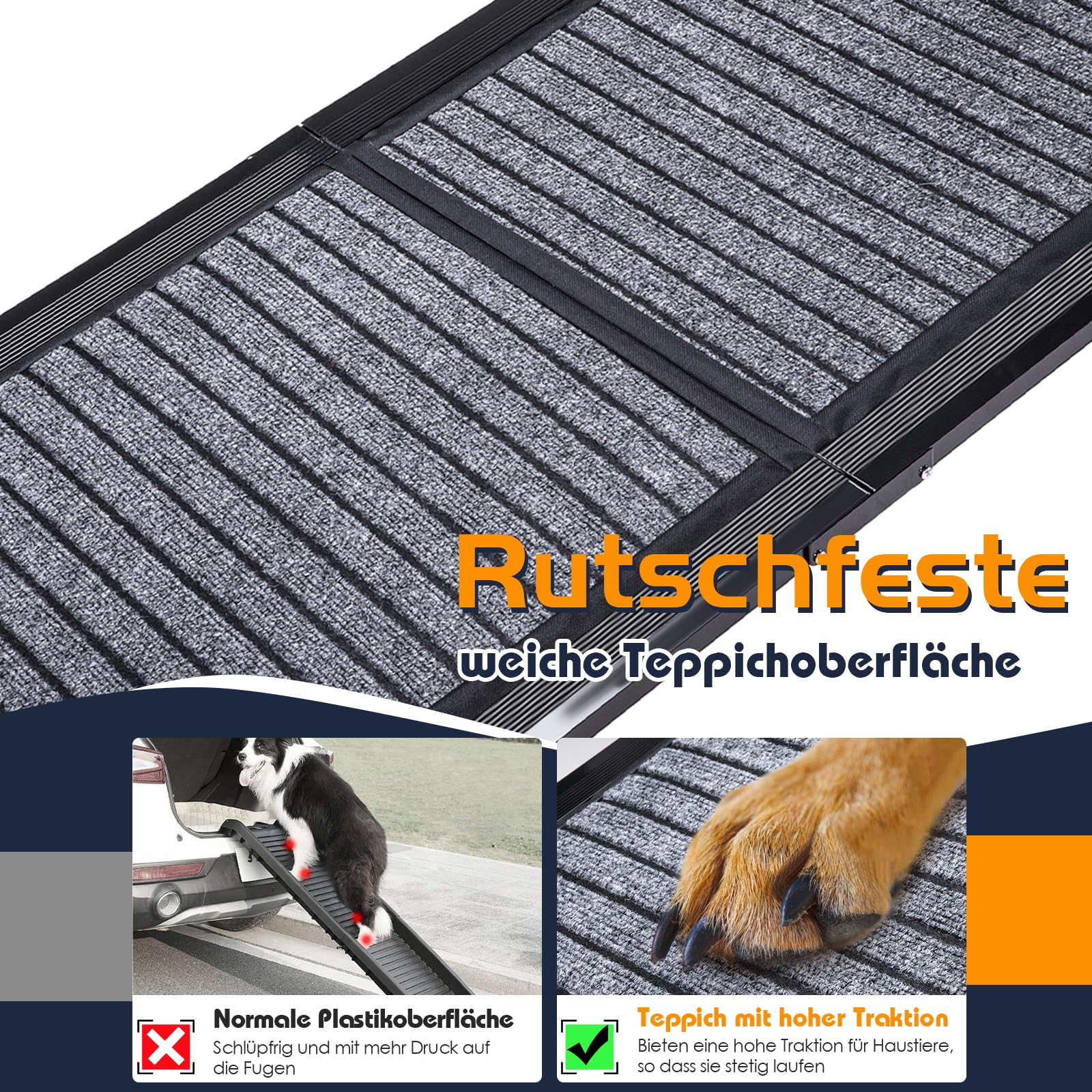 Rampe de voiture extra longue, pliable, pour grands chiens, avec surface de tapis antidérapante, portable et pliable, pour grands chiens, 170 cm de long x 43 cm de large
