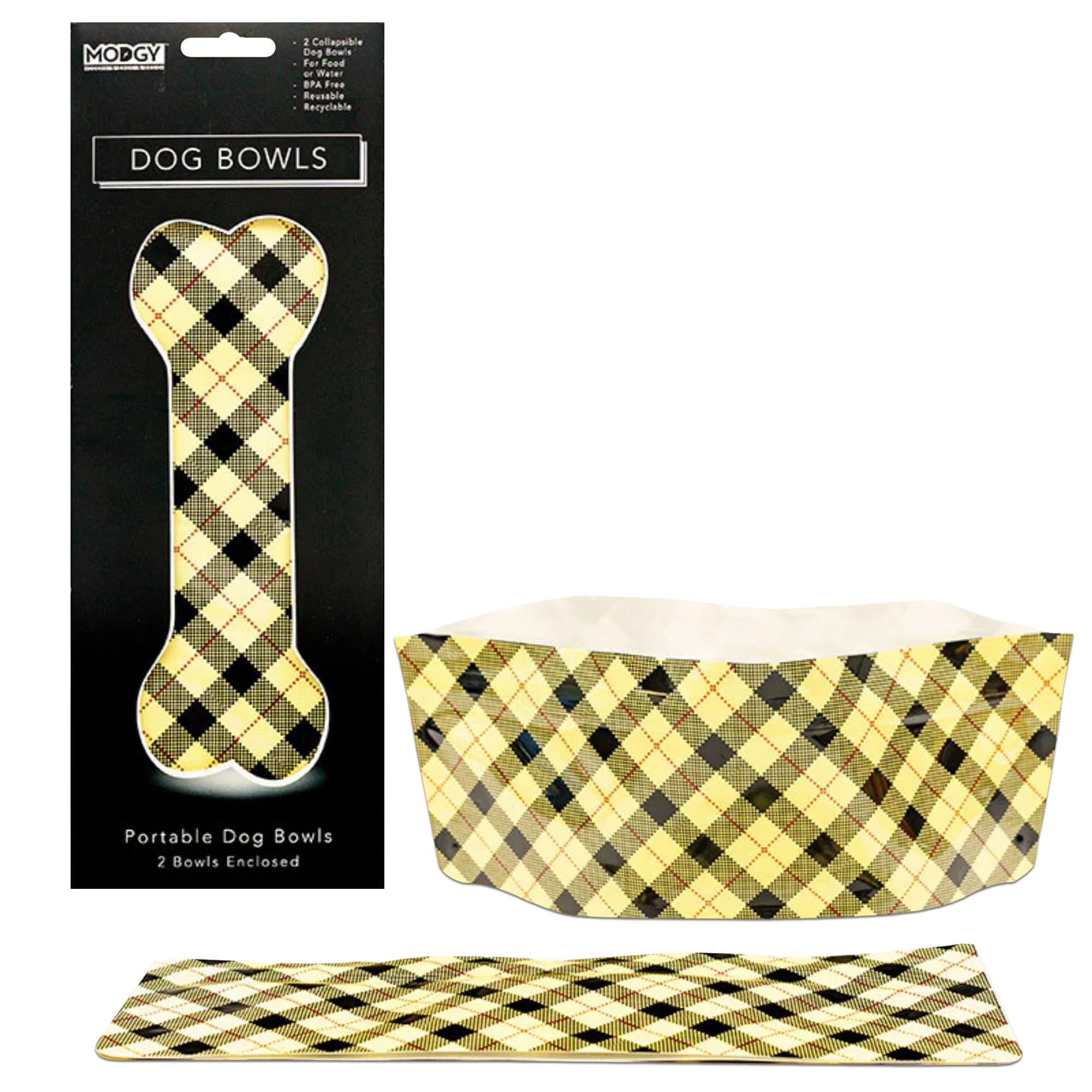 MODGY Collapsible Dog Food Bowl Dish, Reusable, Plastic Travel Size, Portable Container, Camping, Hiking, Car, Road Trip Essential, Cute Pattern,