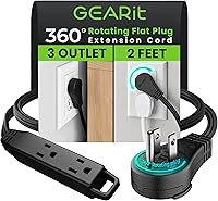 Vista 23 de GEARit Cable de extensión de enchufe plano giratorio de 360° (4.57 m, blanco) Extensión múltiple de 3 tomas de corriente, cable de 16 AWG, adaptador