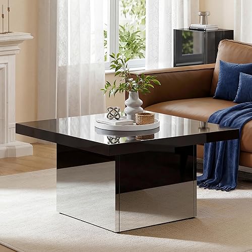 Miniatura 3 de YITAHOME Mesa de centro cuadrada, mesas de centro para sala de estar con luces LED, moderna mesa de café de cóctel para decoración, color negro